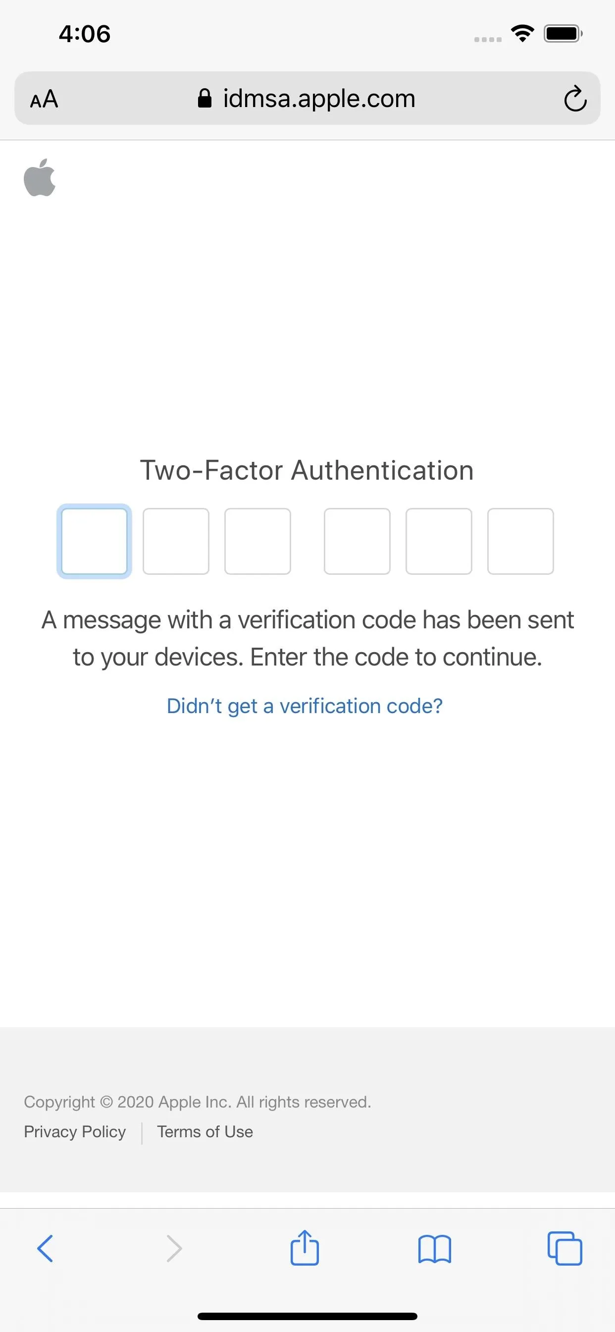 Two-factor authentication prompt on a mobile device.