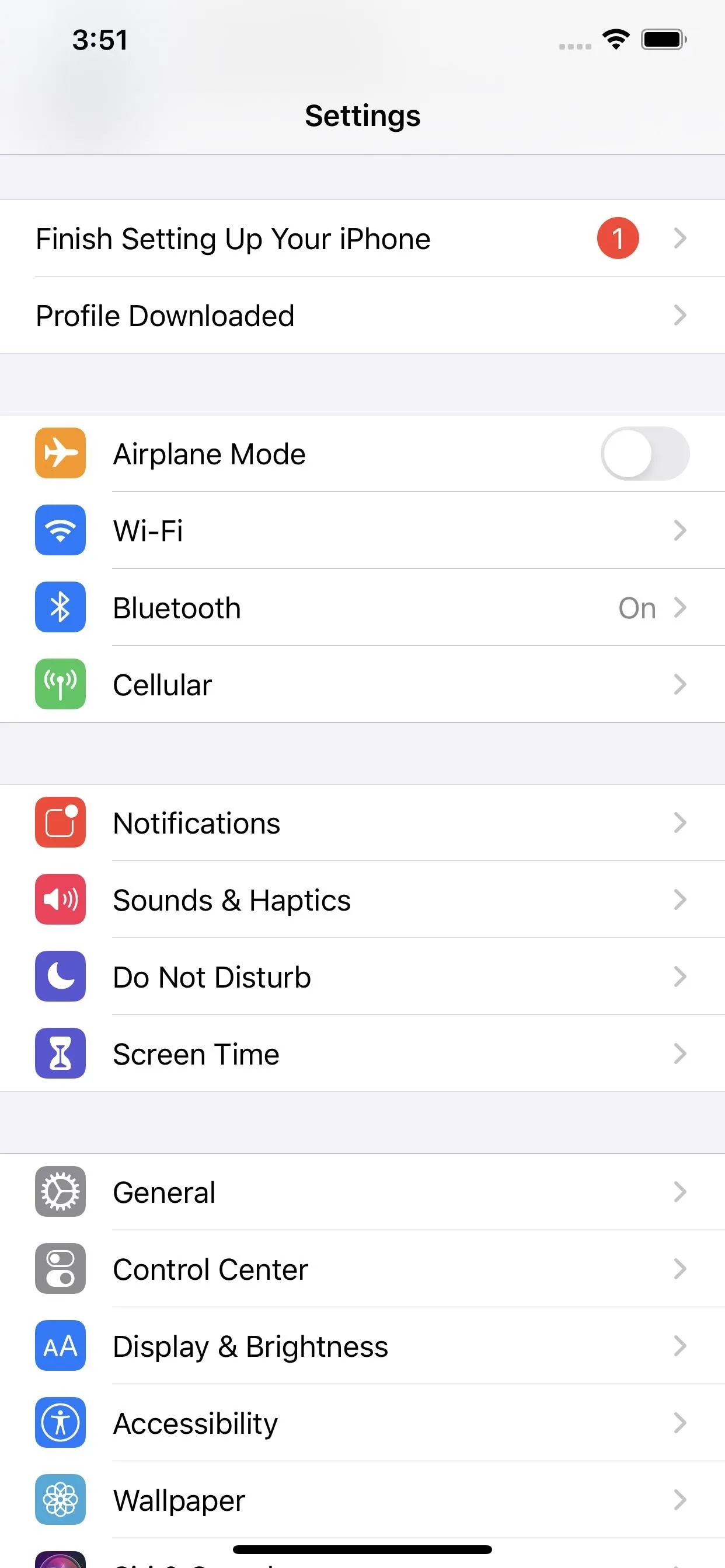 Settings menu on a mobile device with various options displayed.