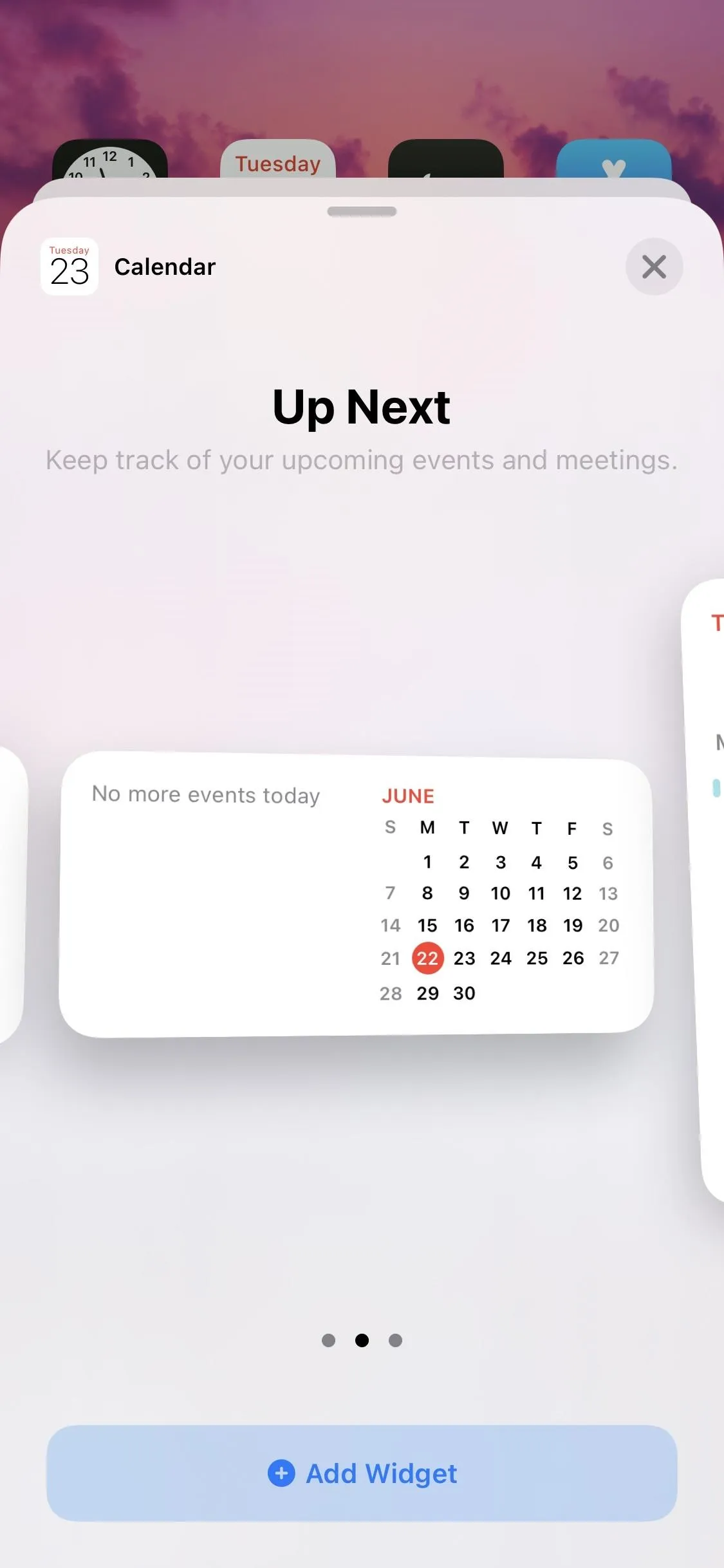 Upcoming calendar event display with a highlighted date.