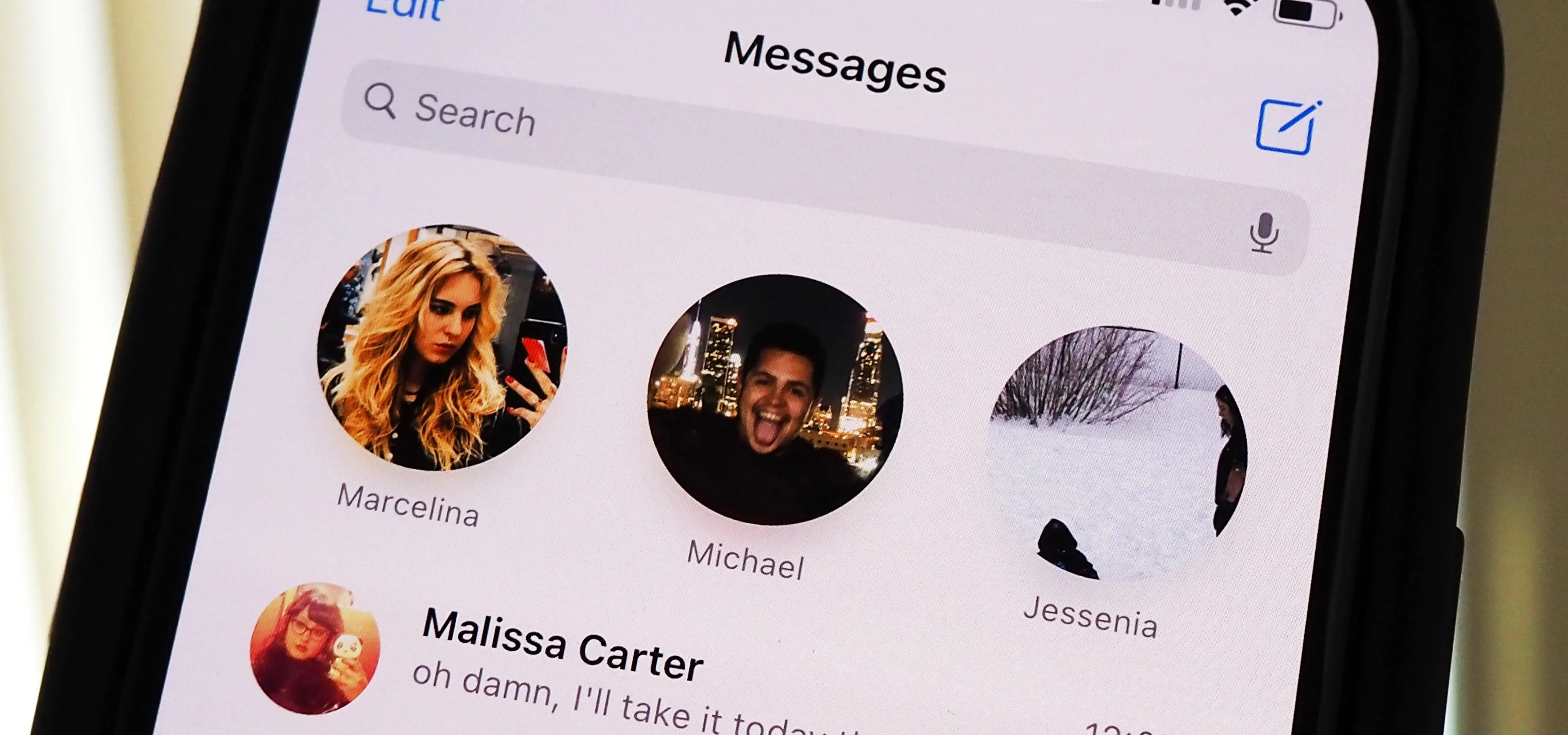 Mobile messaging app interface showing contact profile pictures and message content.