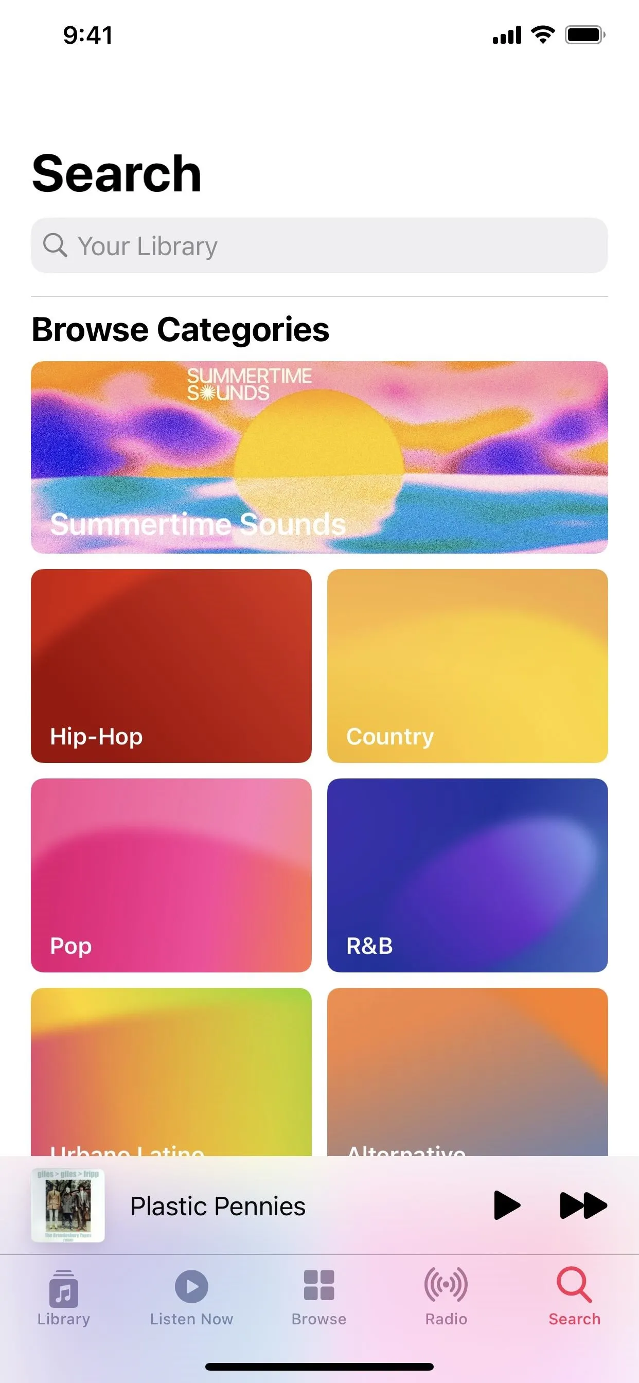 Colorful gradient background with various categories for browsing.