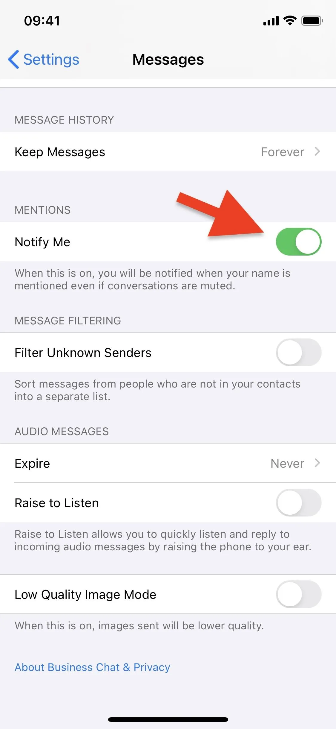 "Settings menu showing toggle for 'Notify Me' with an arrow pointing to it."