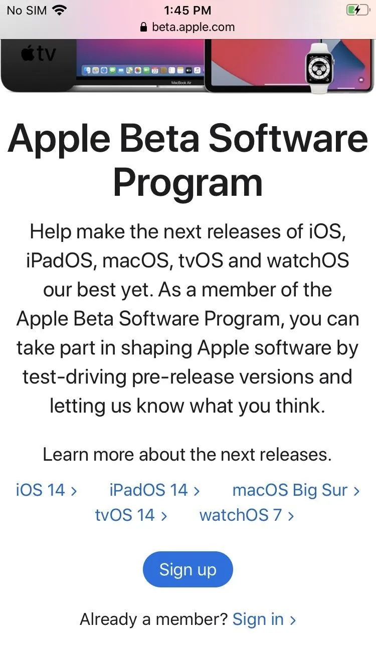 Apple Beta Software Program information page.