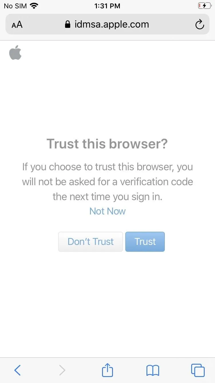 Trust this browser verification prompt on a mobile device.