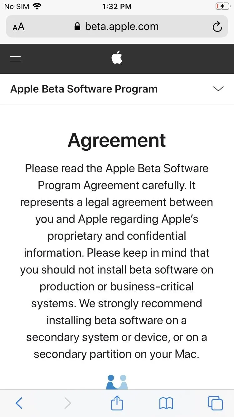 Apple Beta Software Program Agreement details.