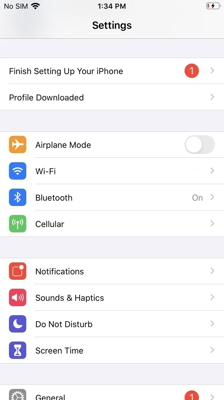 Settings menu on an iPhone displayed on a screen.