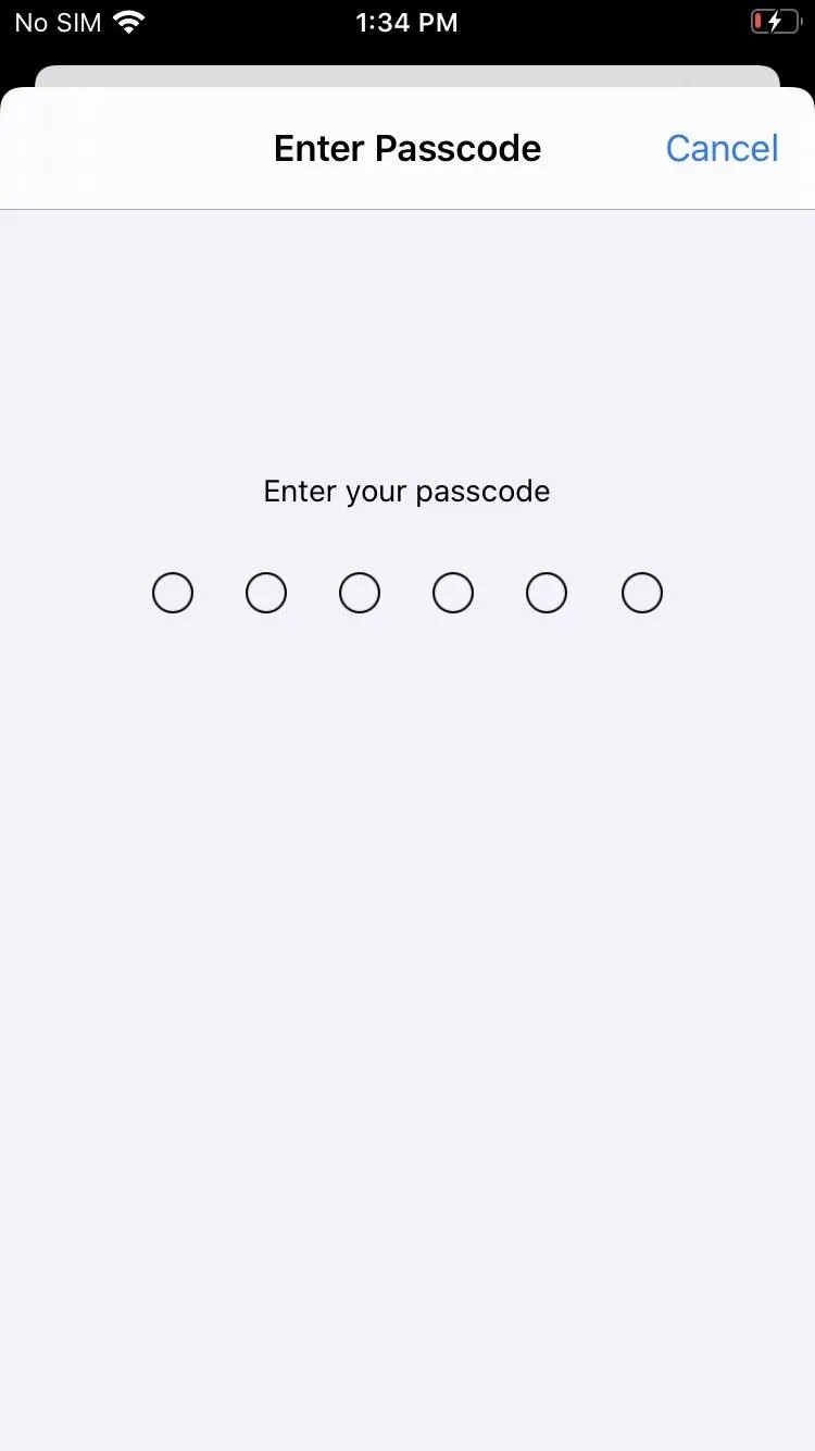 Enter password screen with six input dots.