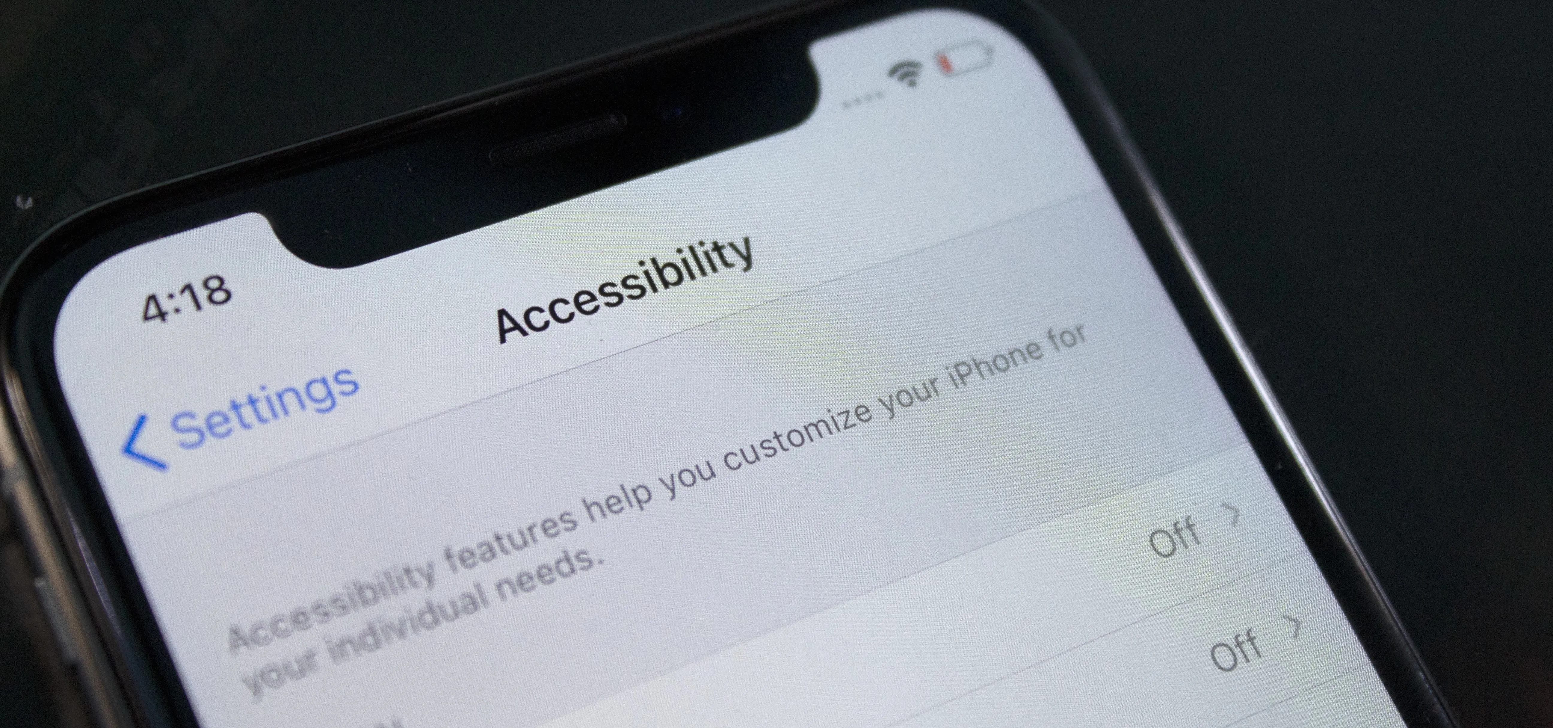 Accessibility settings on a smartphone display.