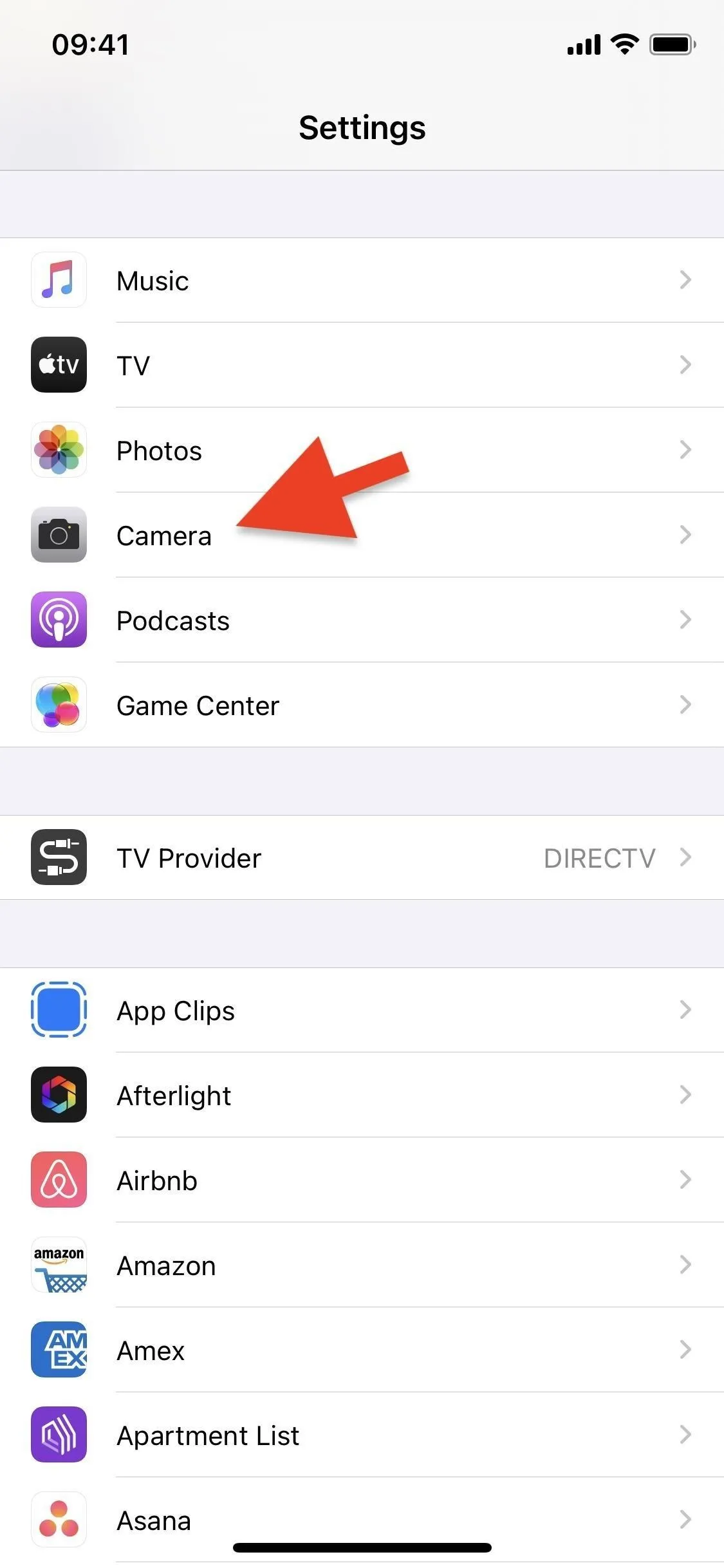 Settings menu on a mobile device with the "Photos" option highlighted.