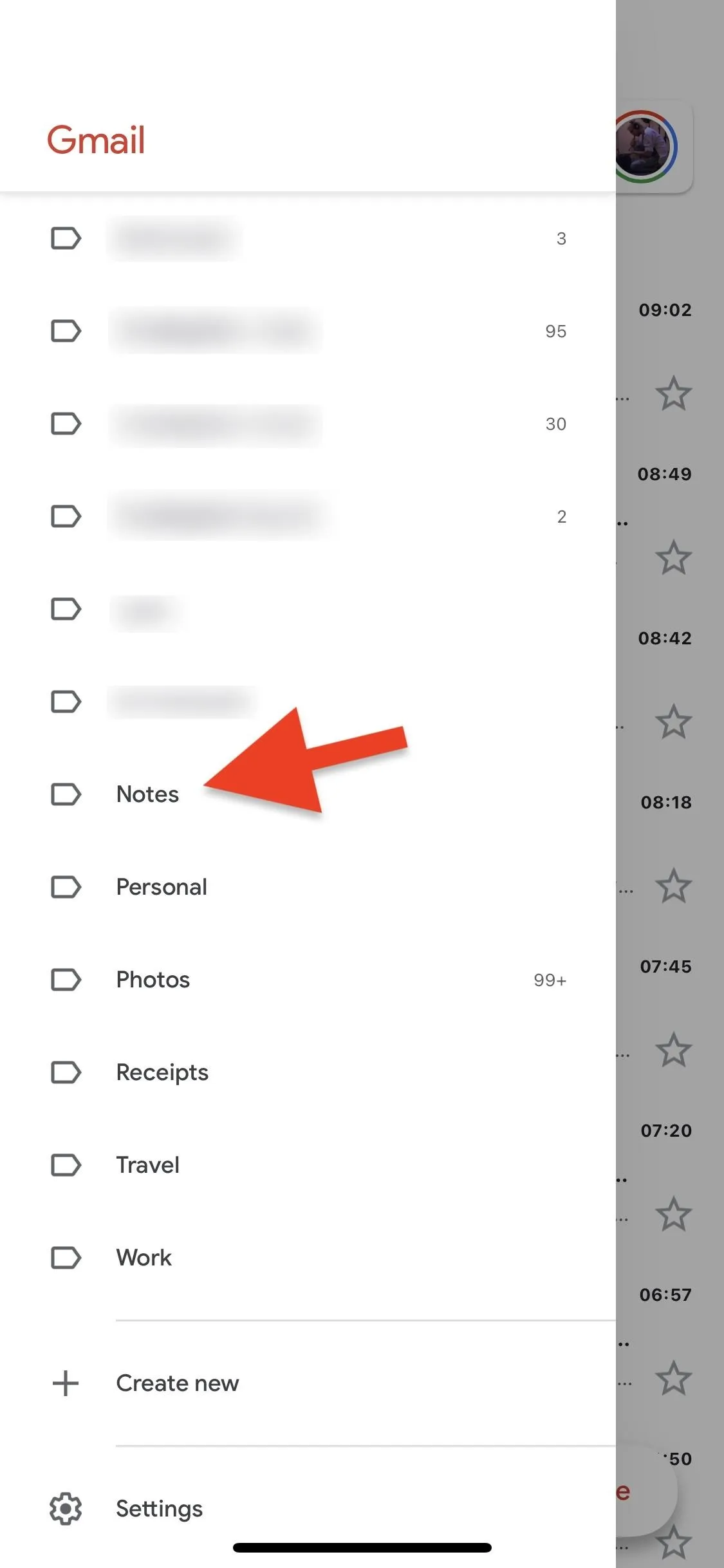 Email application sidebar with a highlighted menu option.