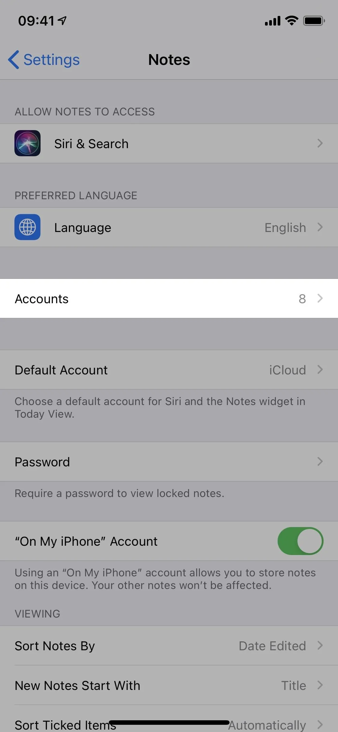 iPhone settings menu showing email and account information.