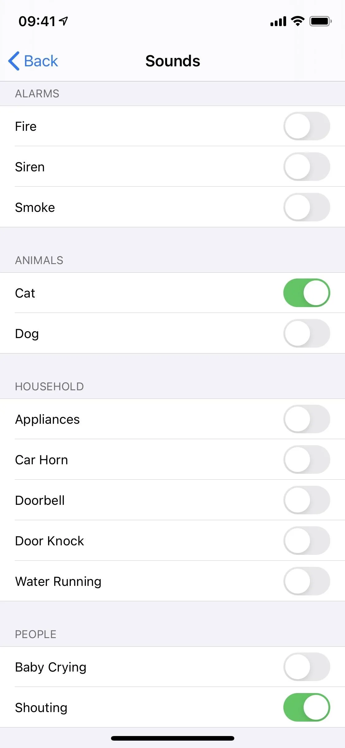 Sound settings menu on a smartphone.