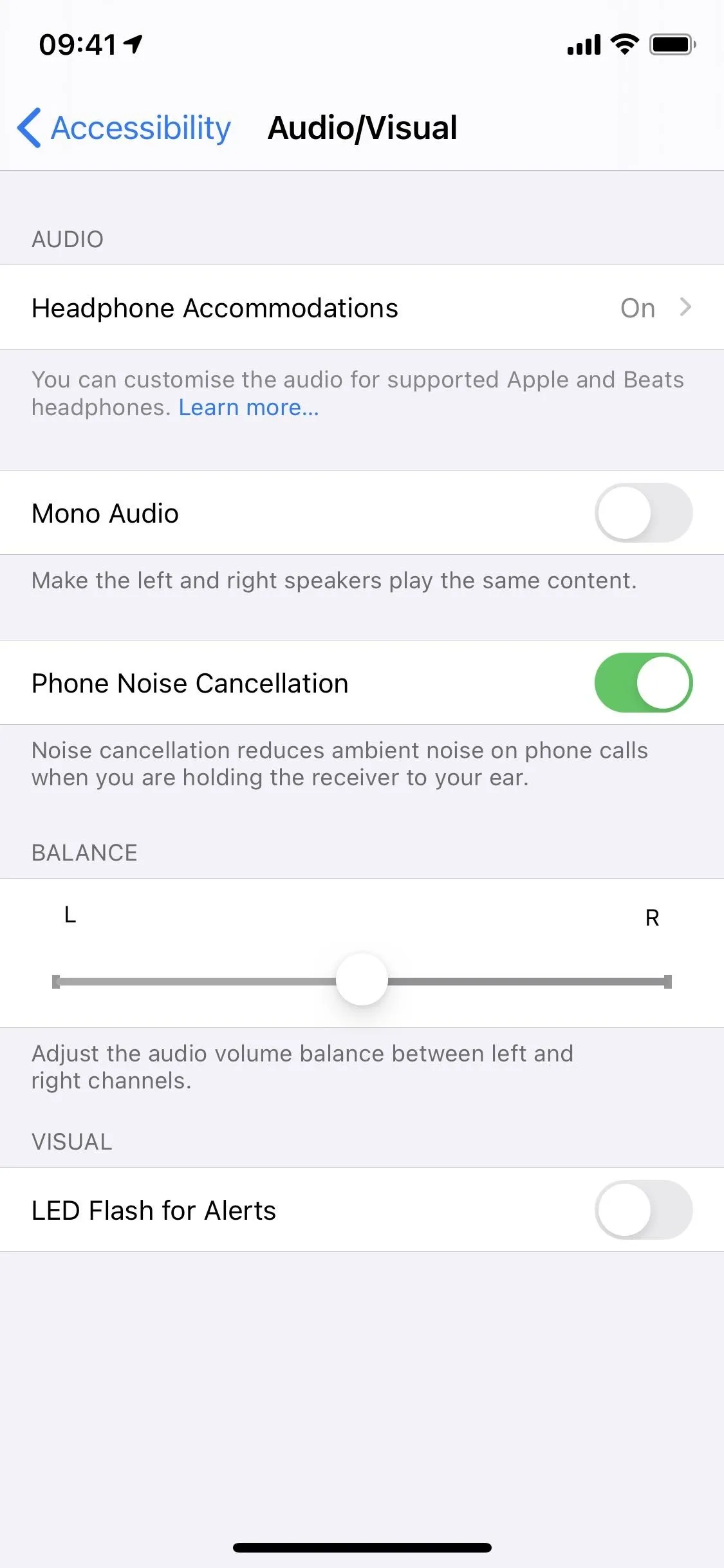 Audio settings menu on a mobile device.