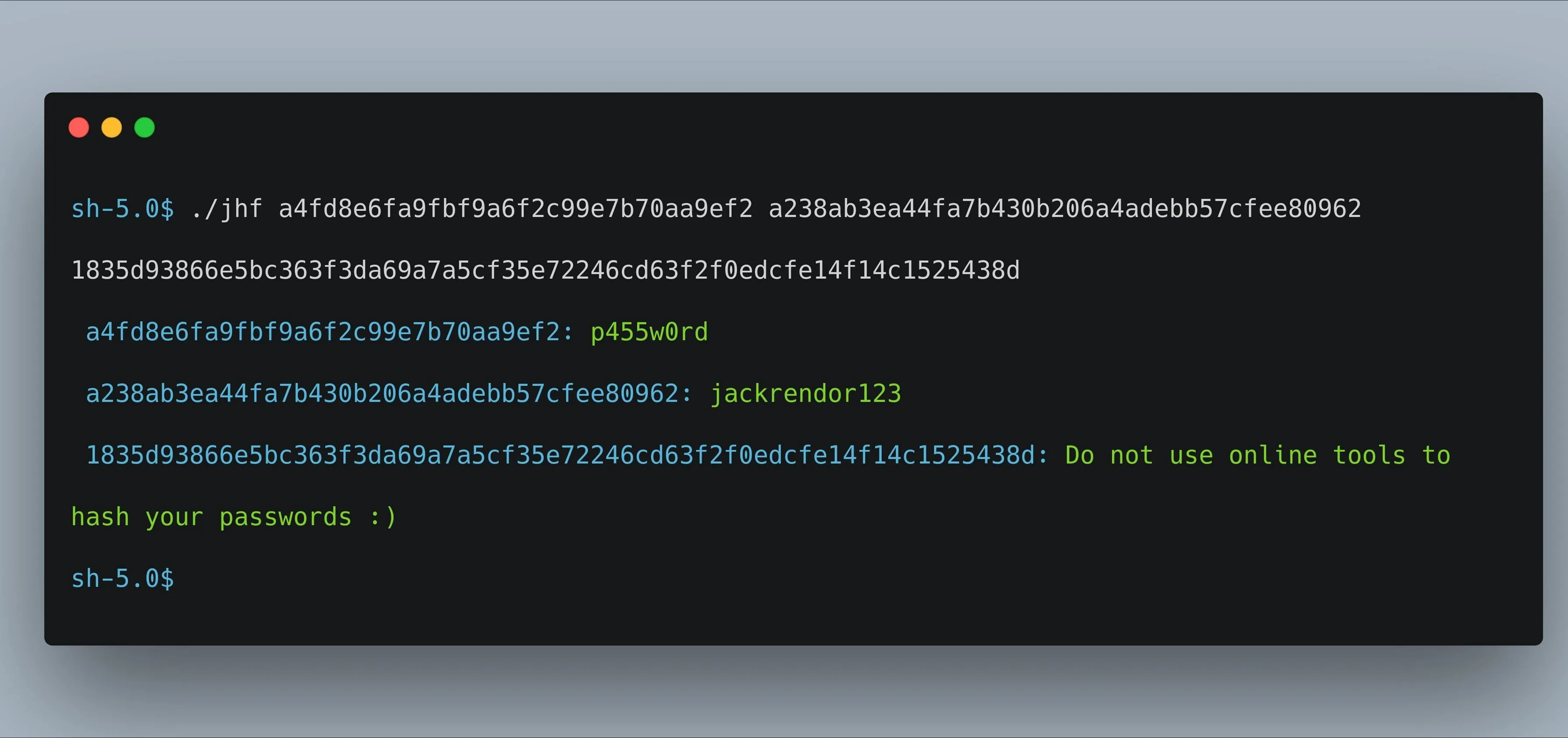 Code snippet showing command line with user password prompt.