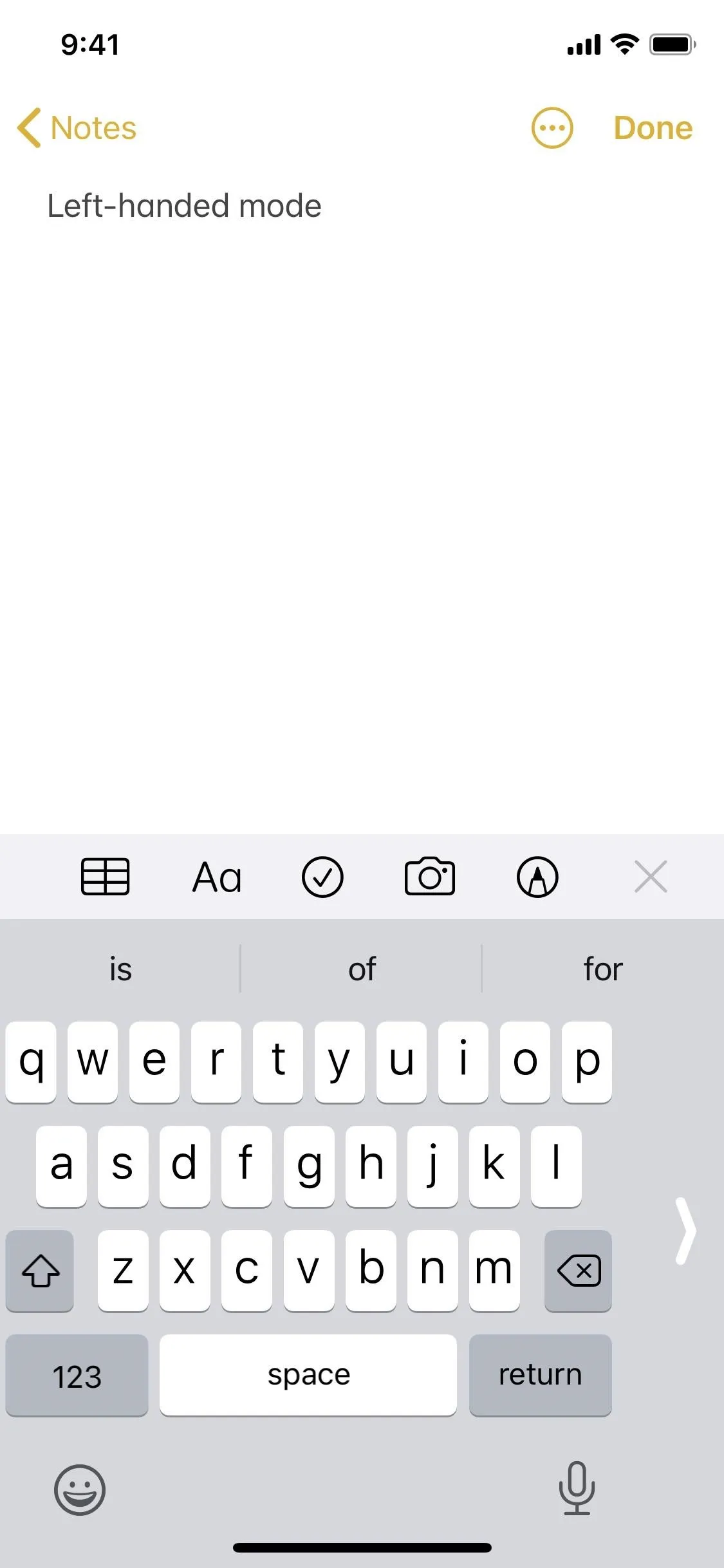 Text note on a mobile device keyboard.