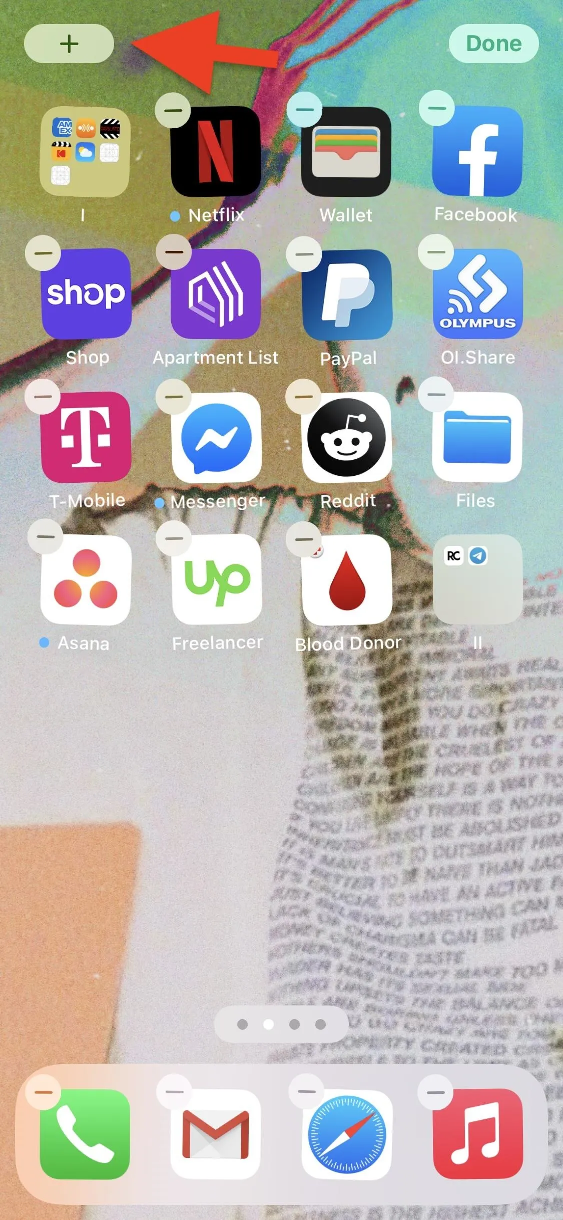 Smartphone screen displaying various app icons including Netflix, Facebook, and Gmail.