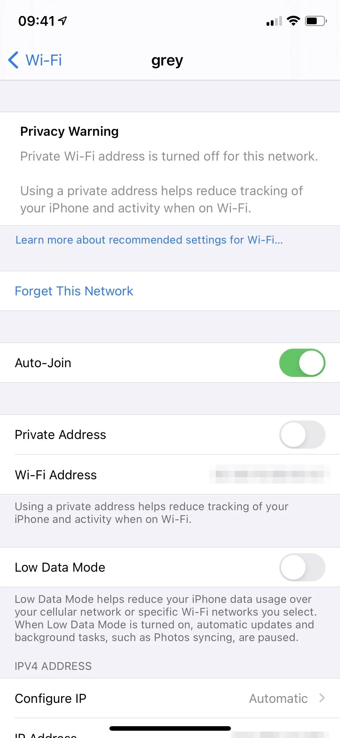 Privacy settings on a mobile device, featuring options for location sharing and personal information management.