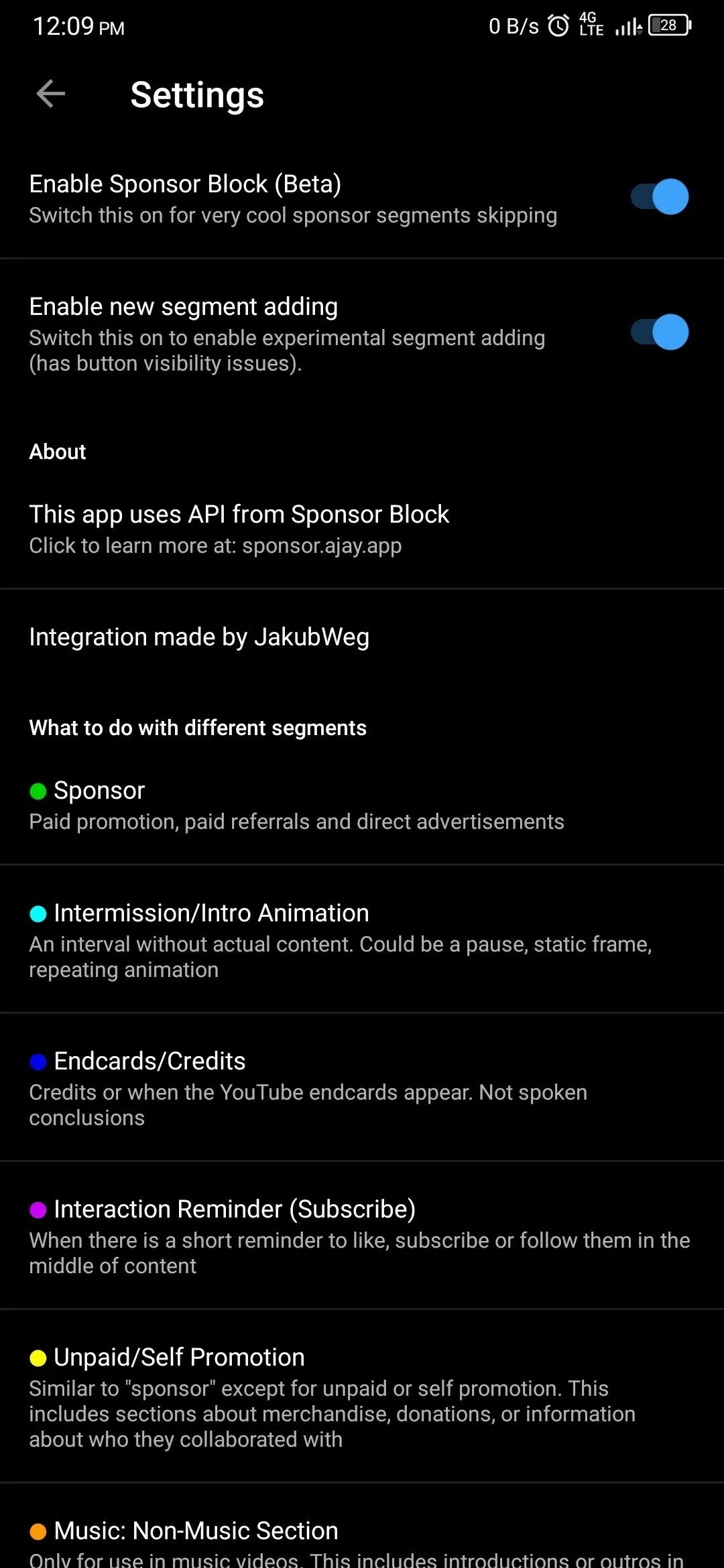 Settings menu interface with various options and toggles.