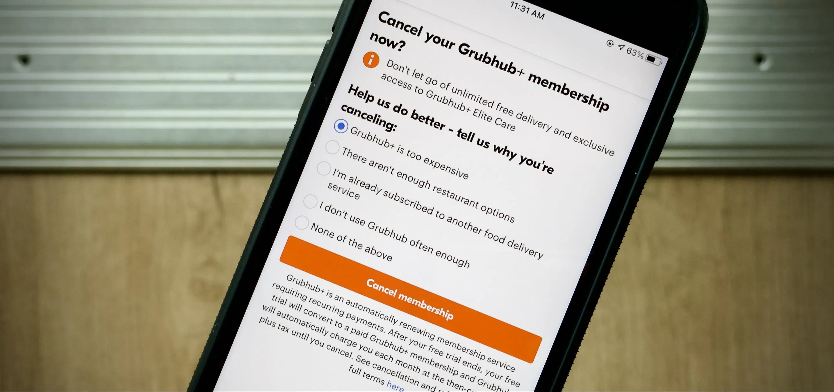 Mobile screen displaying a membership signup or management interface.