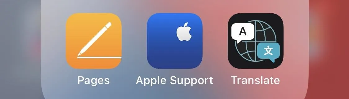 Icons for Pages, Apple Support, and Translate applications.