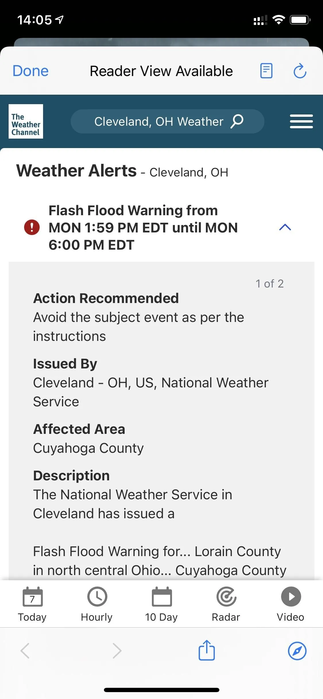 Weather alert notification for hazardous conditions in Osceola County, Florida.