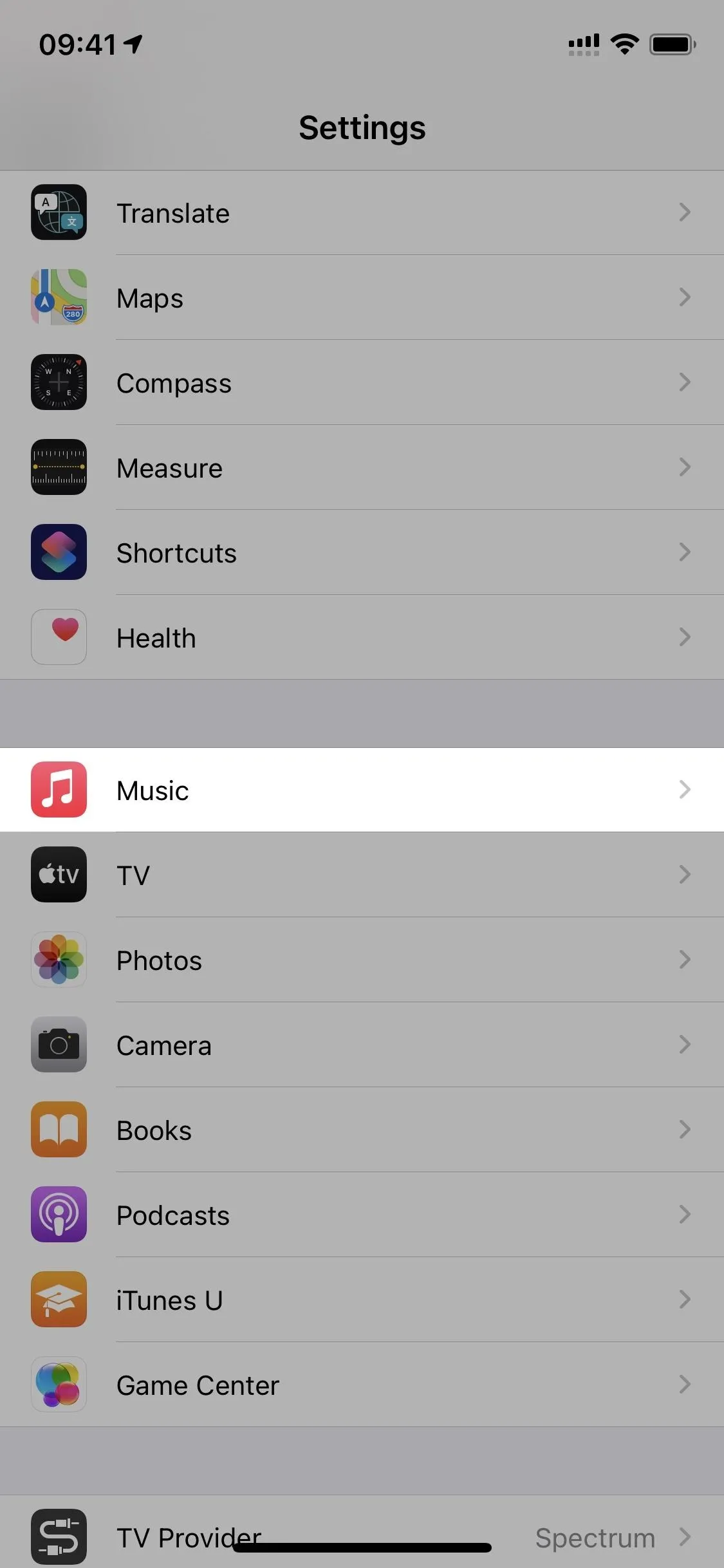 Settings menu on an iPhone displaying app options.