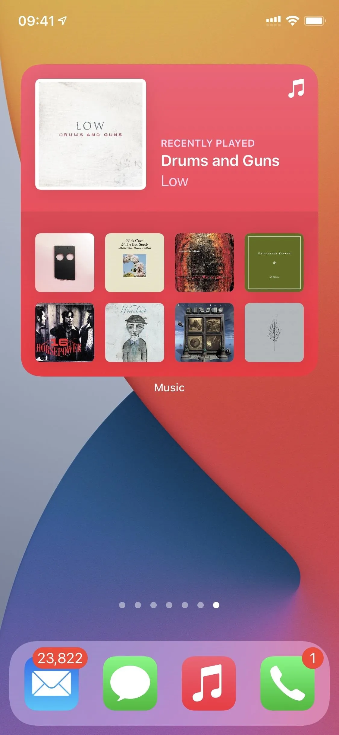 Screenshot of a mobile device displaying a music widget with album covers and a playlist titled "Artists".