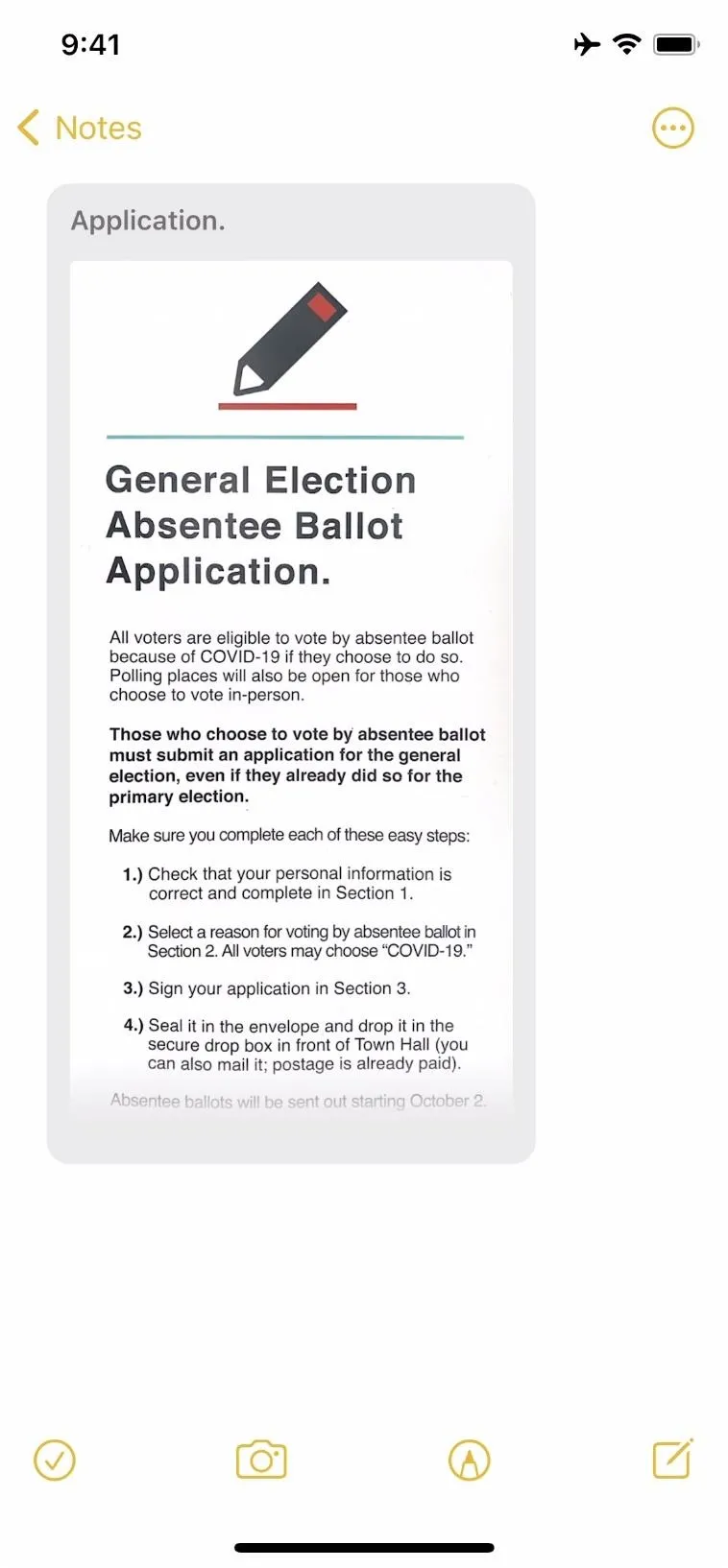 General Election Absentee Ballot Application form.