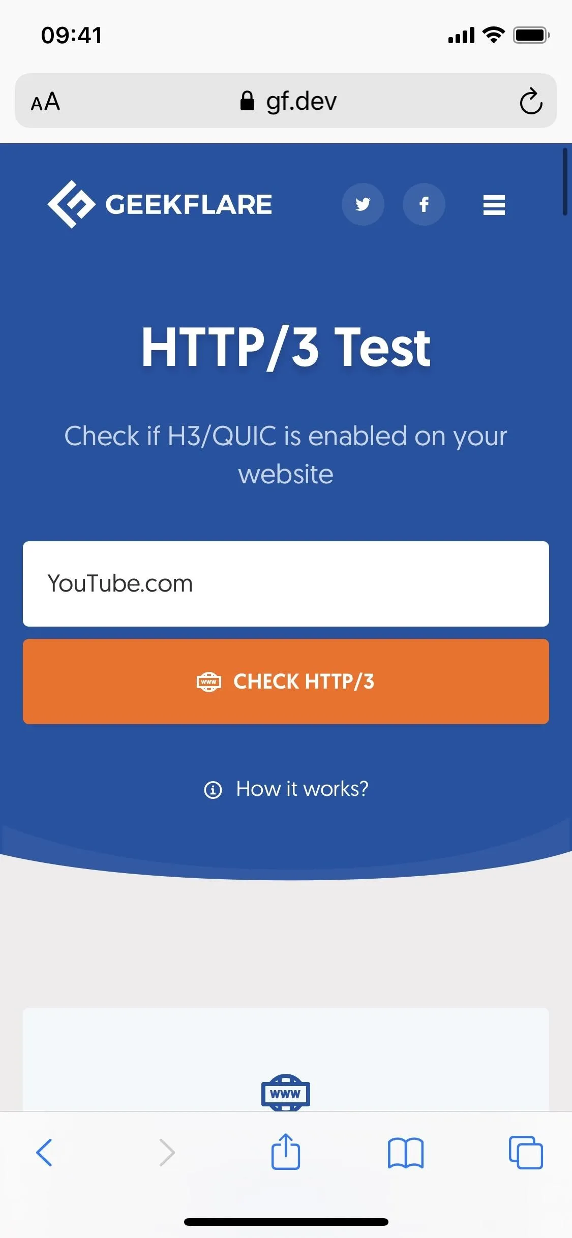 Cloudflare HTTP/3 Test Interface on Mobile Device