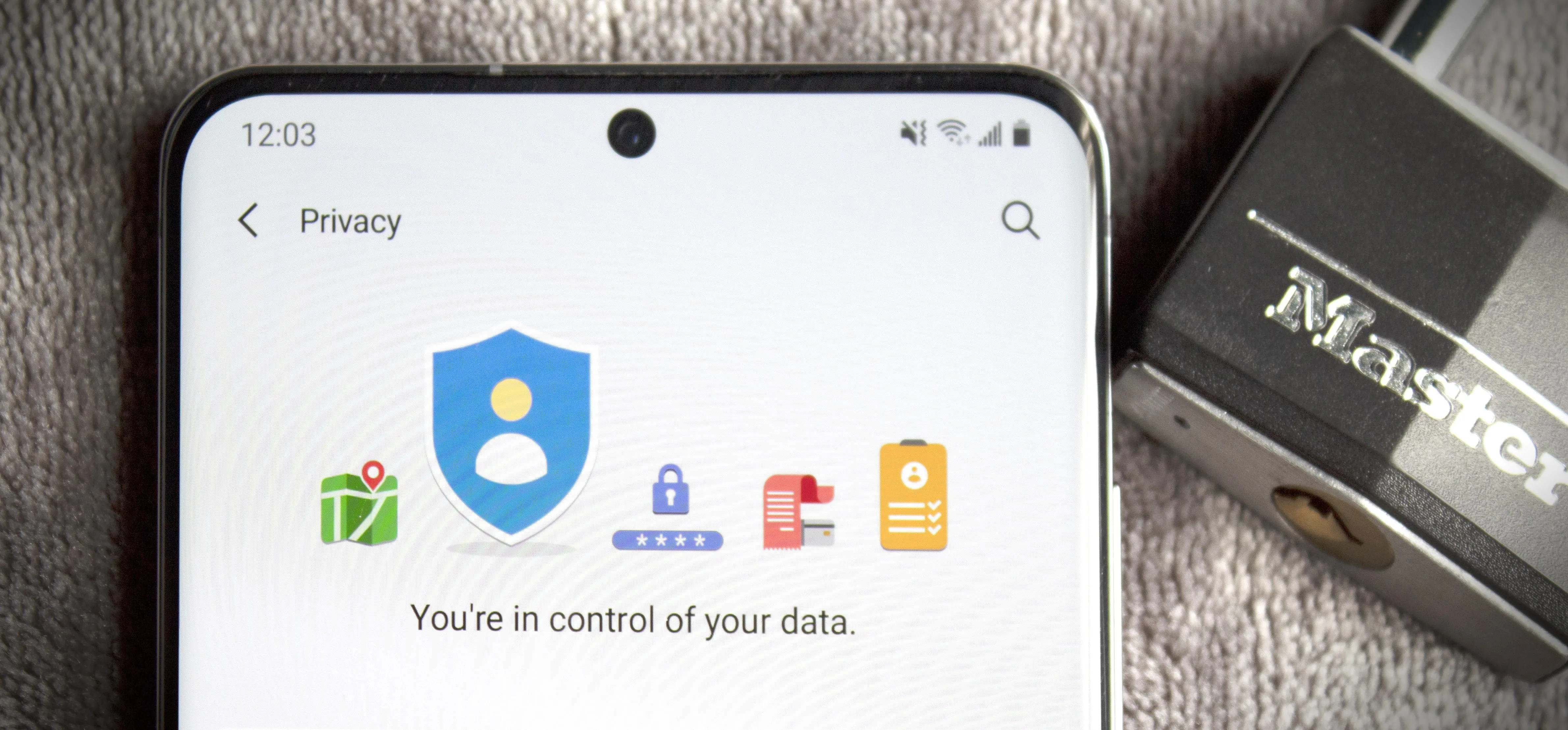 Privacy settings on a smartphone screen with data control message.