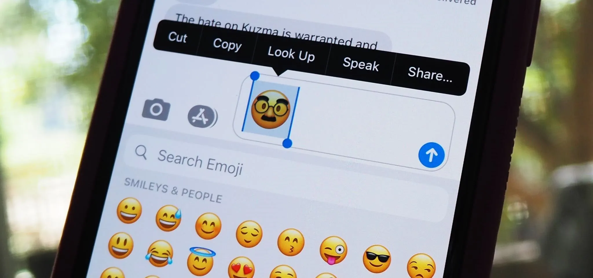 Emoji selection menu on a smartphone messaging app.