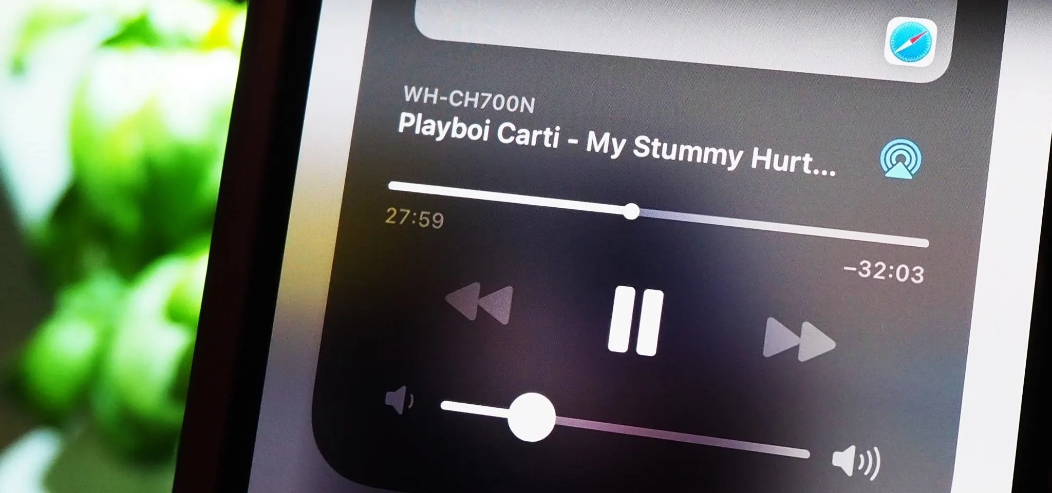 Playback interface showing a music track titled "My Stummy Hurt" by Playboi Carti.