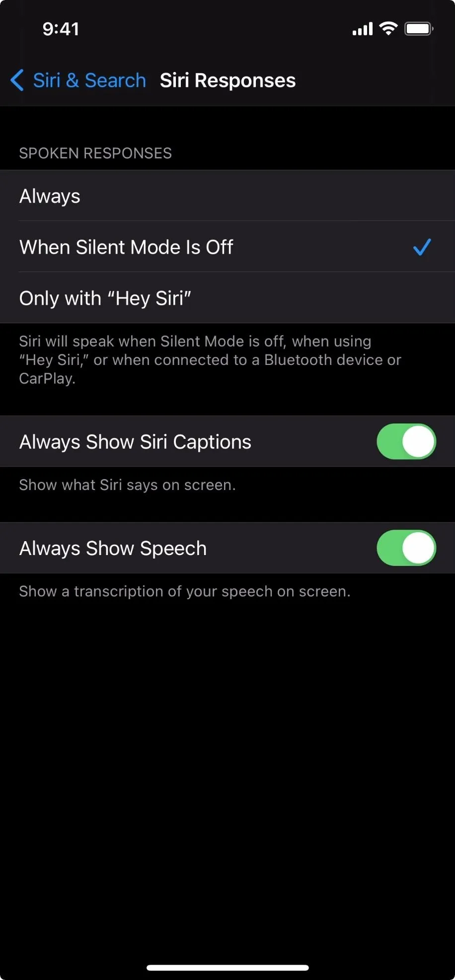 Settings menu for accessibility options on a mobile device.