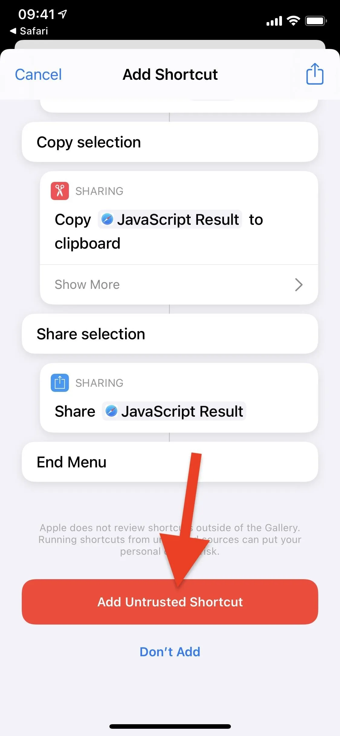 Add shortcut option in a mobile app interface with a highlighted button.