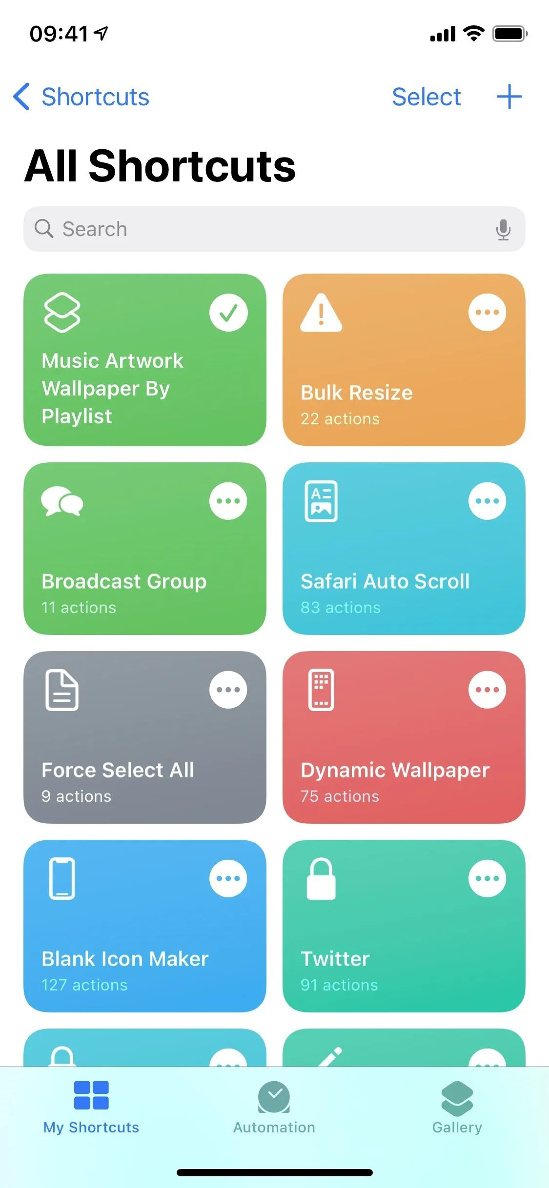 Screenshot of a smartphone displaying a shortcuts menu with various app icons.