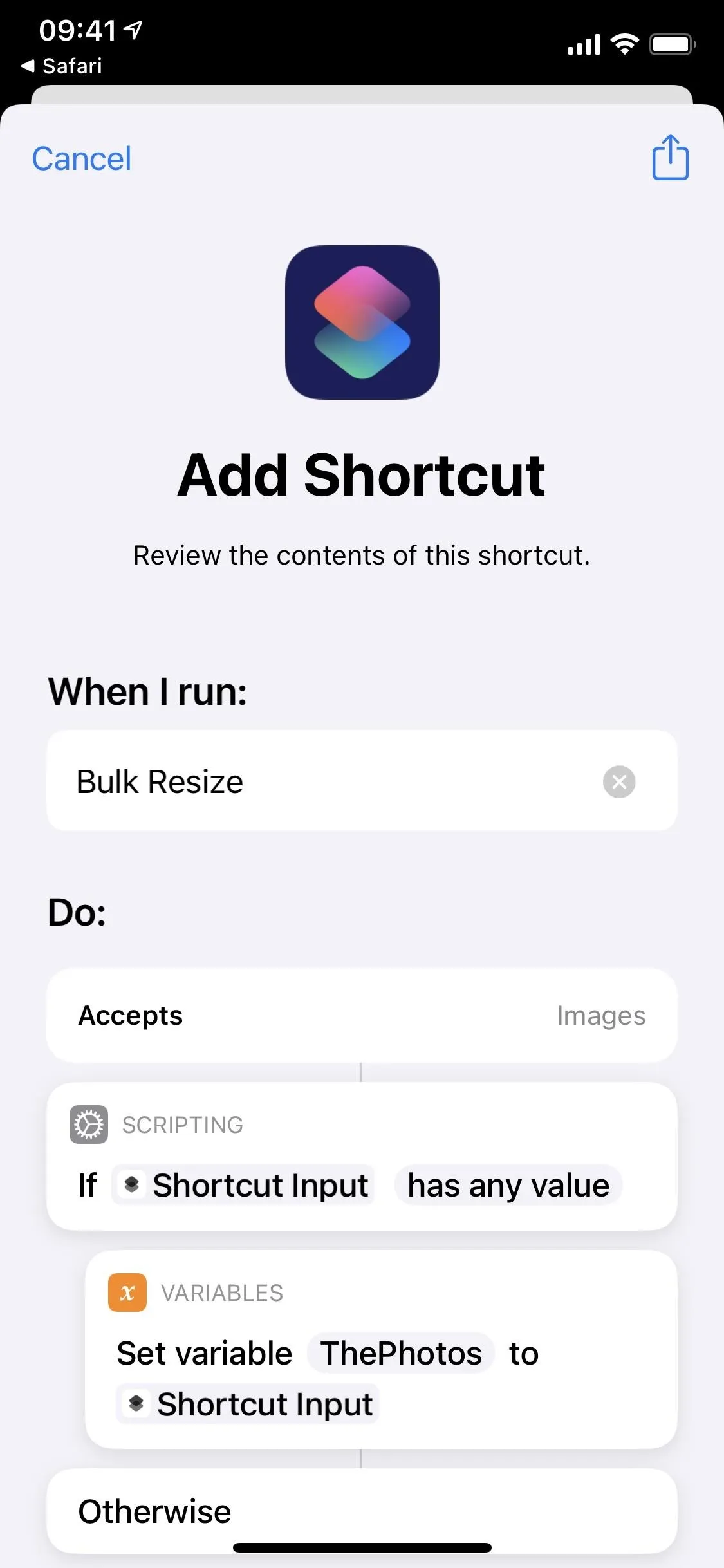 Add Shortcut feature interface on a mobile device.