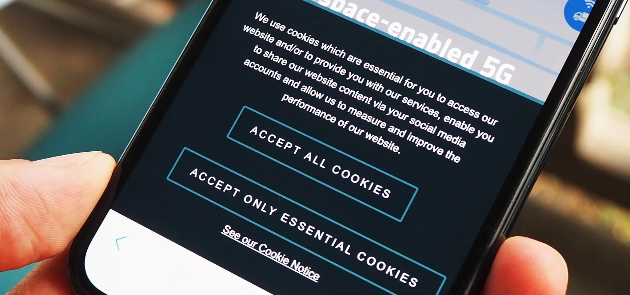 Cookie consent options on a smartphone display.