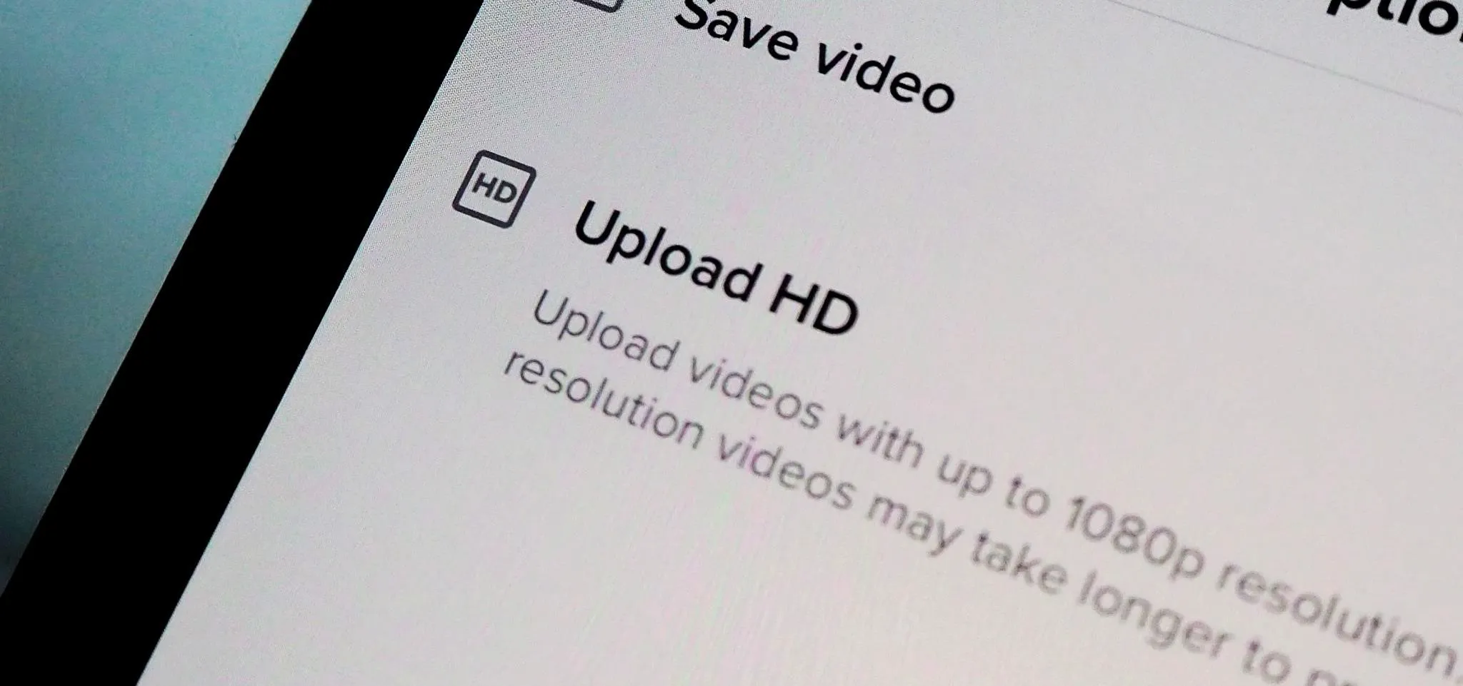 Upload HD option with instructions for uploading videos in high resolution.