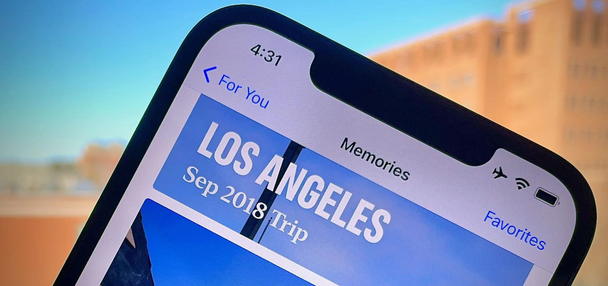 Image of a smartphone displaying travel memories from a trip to Los Angeles in September 2018.