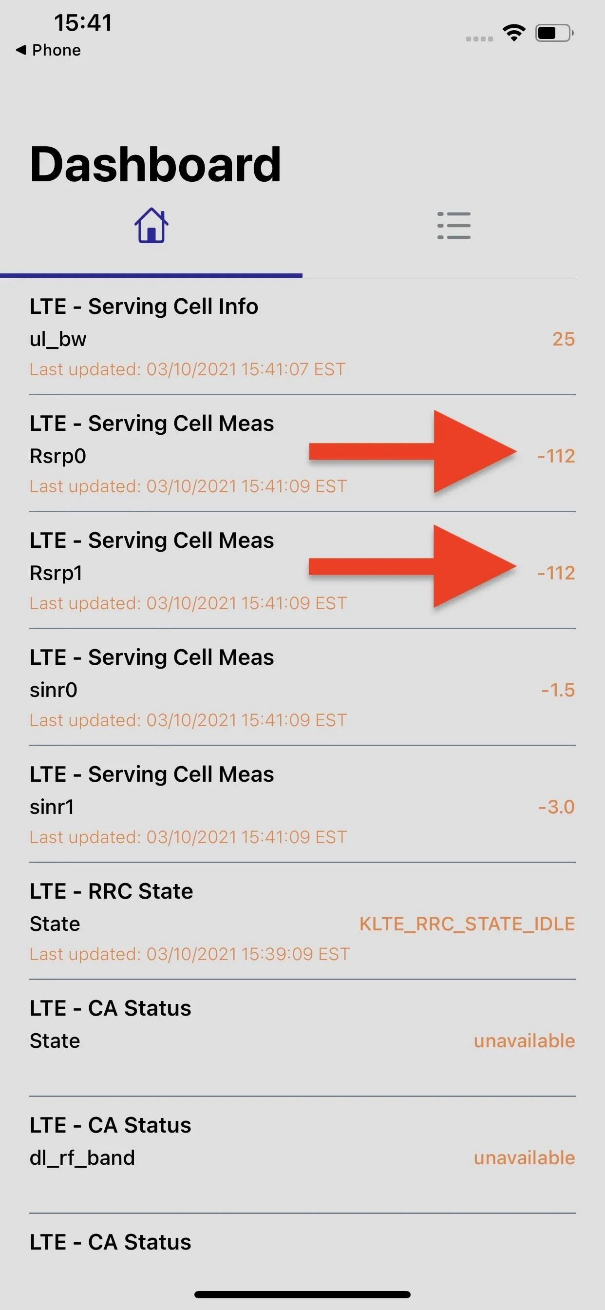 Mobile dashboard displaying call data with highlighted entries.