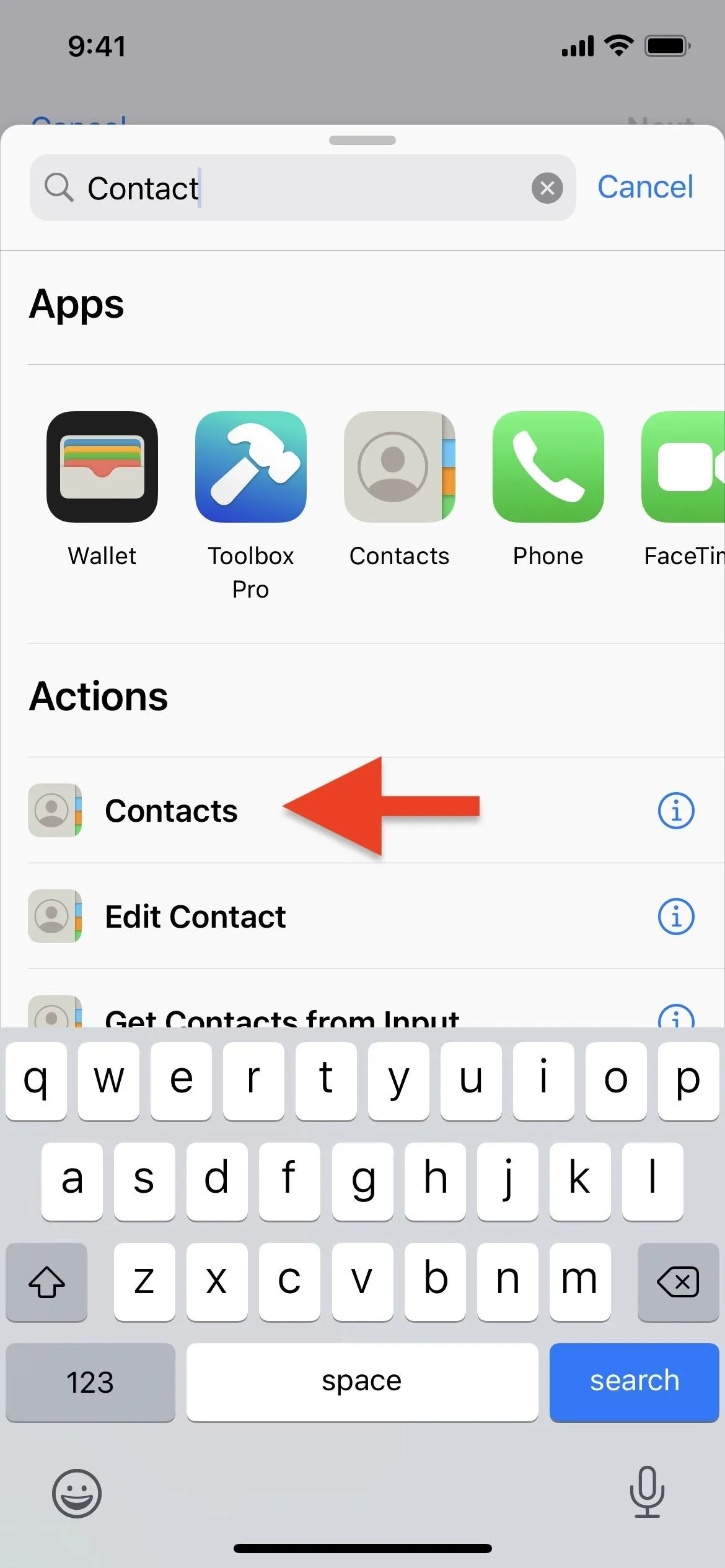 Contact options on a mobile interface with a highlighted action.