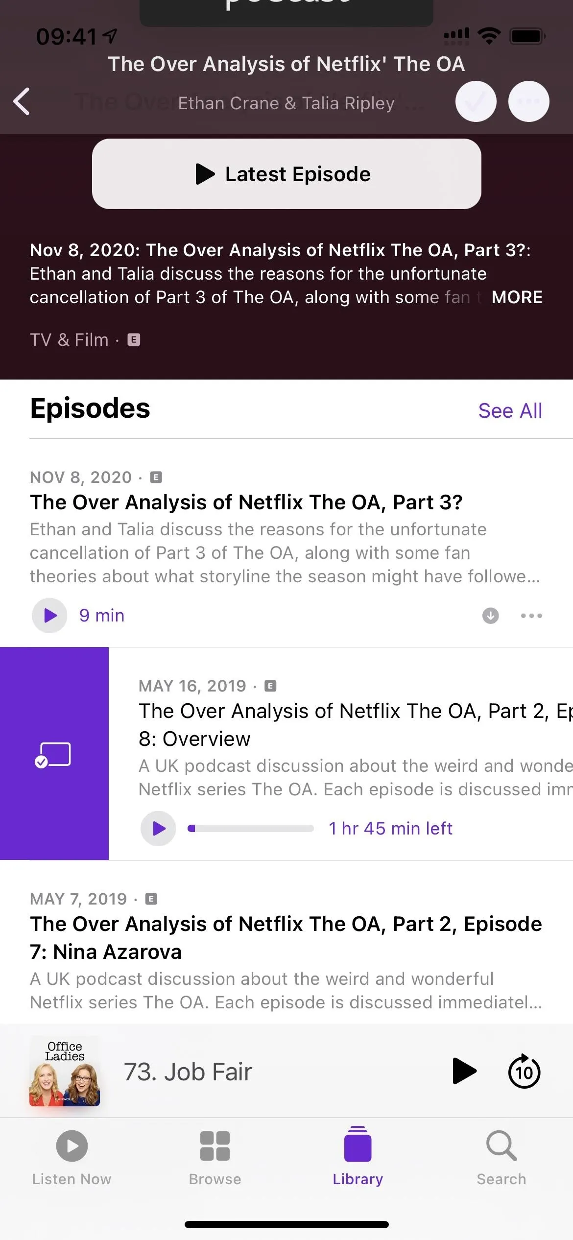 Podcast episode list featuring "The Great Analysis of Netflix: The 80s."