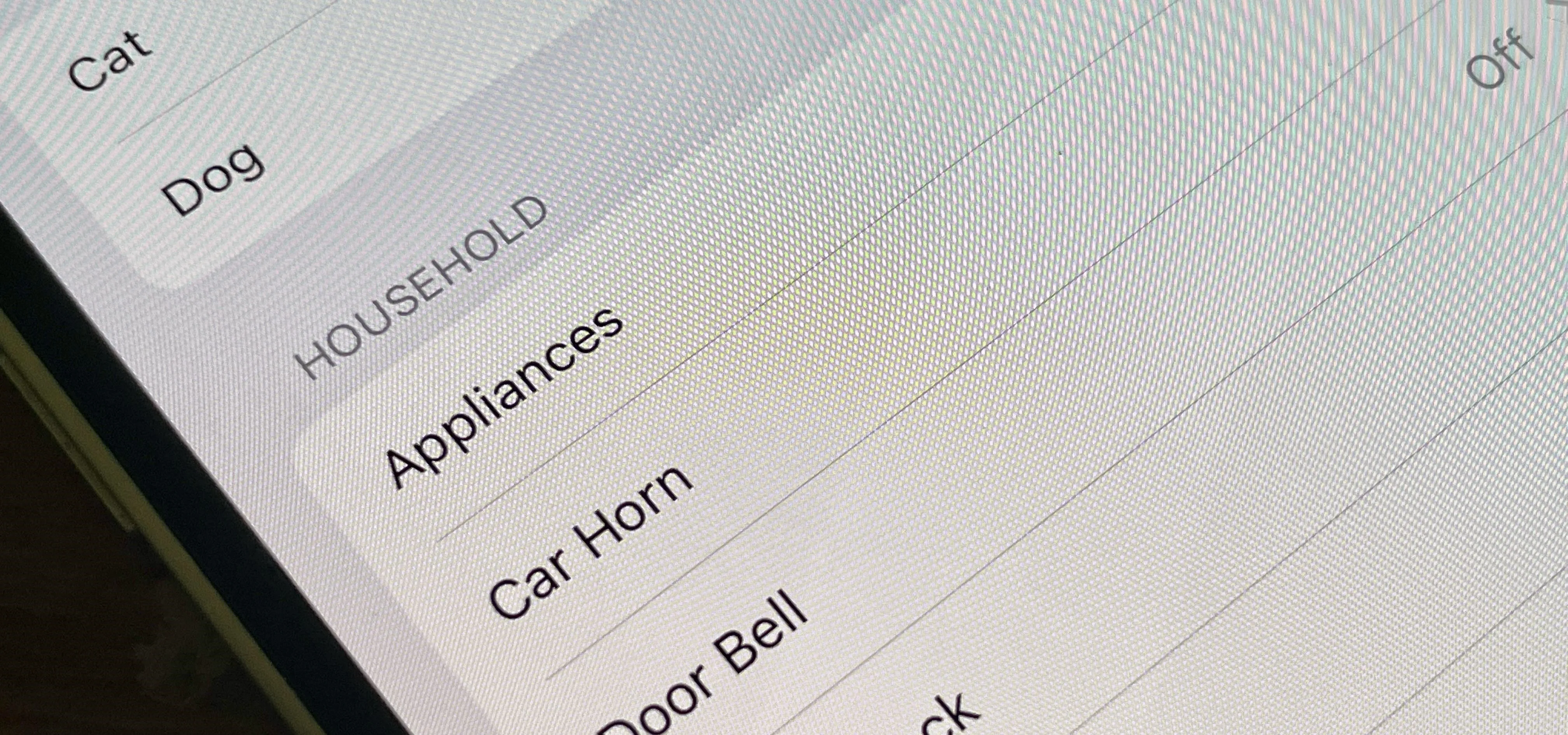 Household appliance settings interface with options for appliances, car horn, and doorbell.