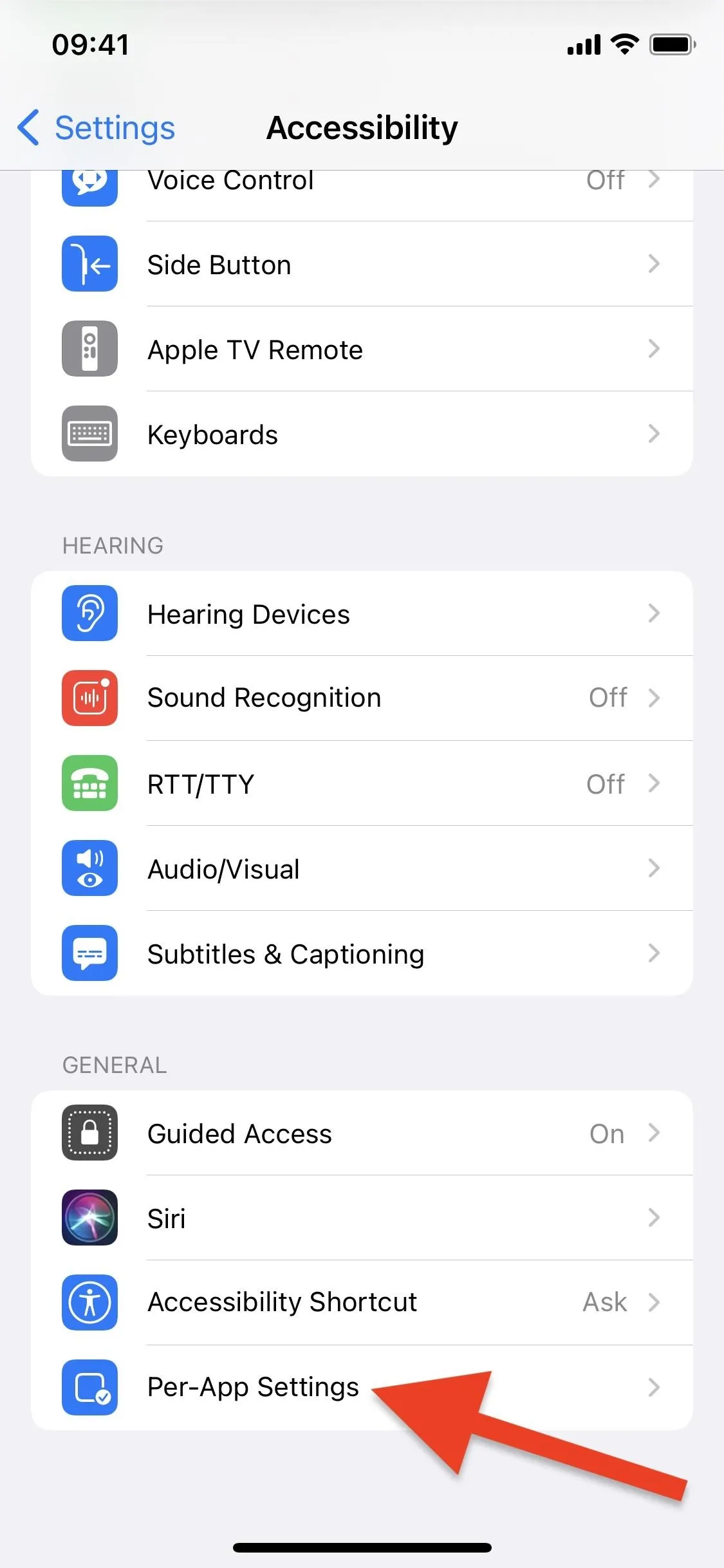 Accessibility settings menu on a mobile device with highlighted option.