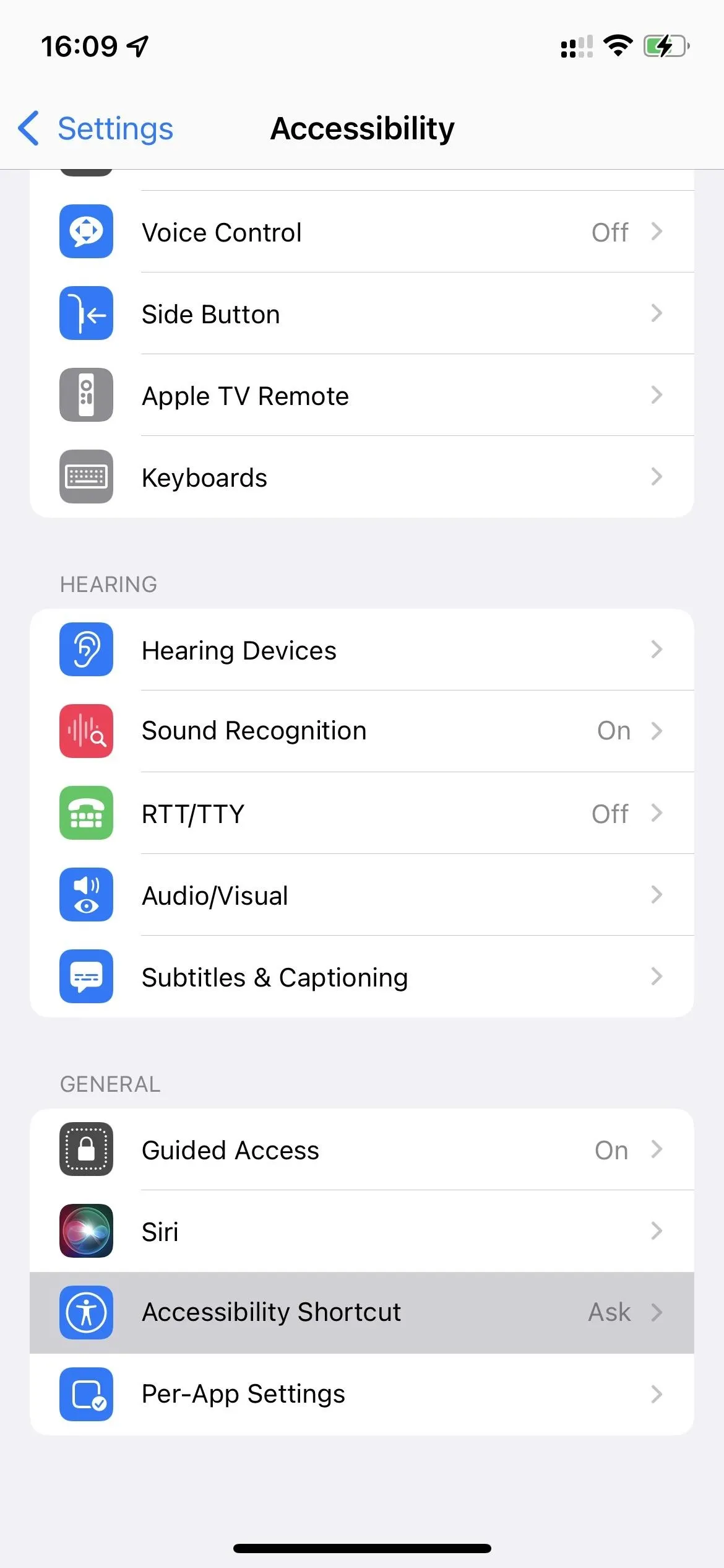 Accessibility settings menu on a smartphone.