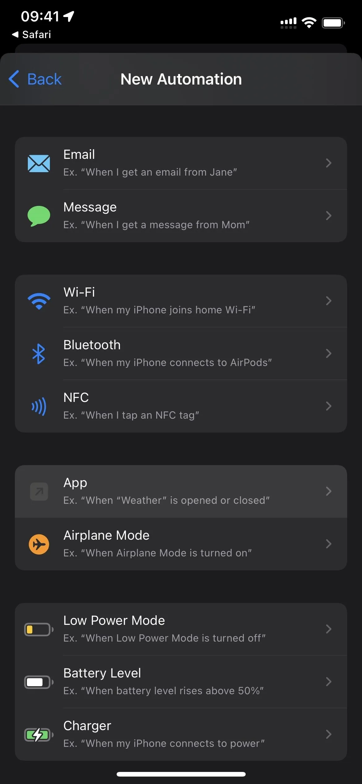 App settings menu on a mobile device.