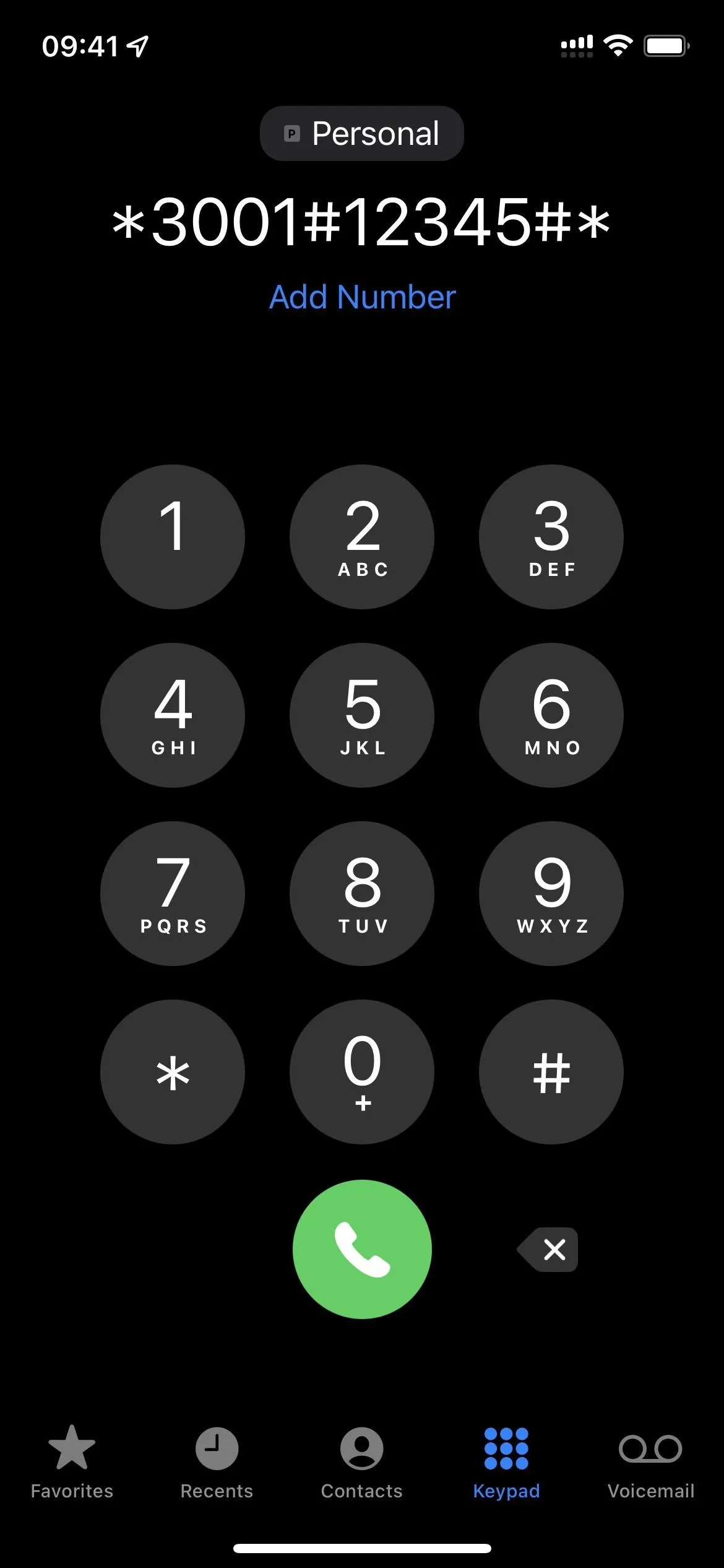 Dial pad on a smartphone displaying numbers and a call button.