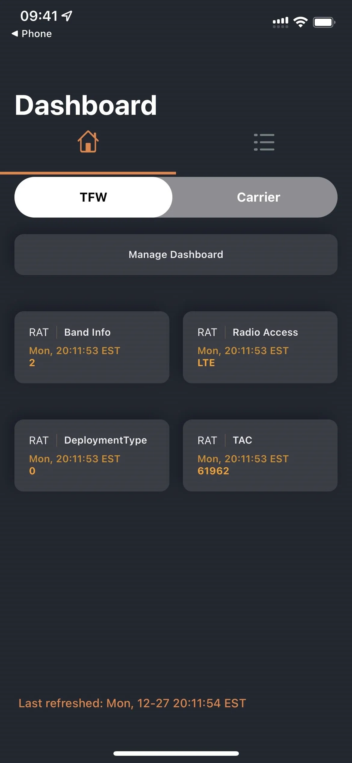 Dashboard interface with navigation options and recent activity summaries.