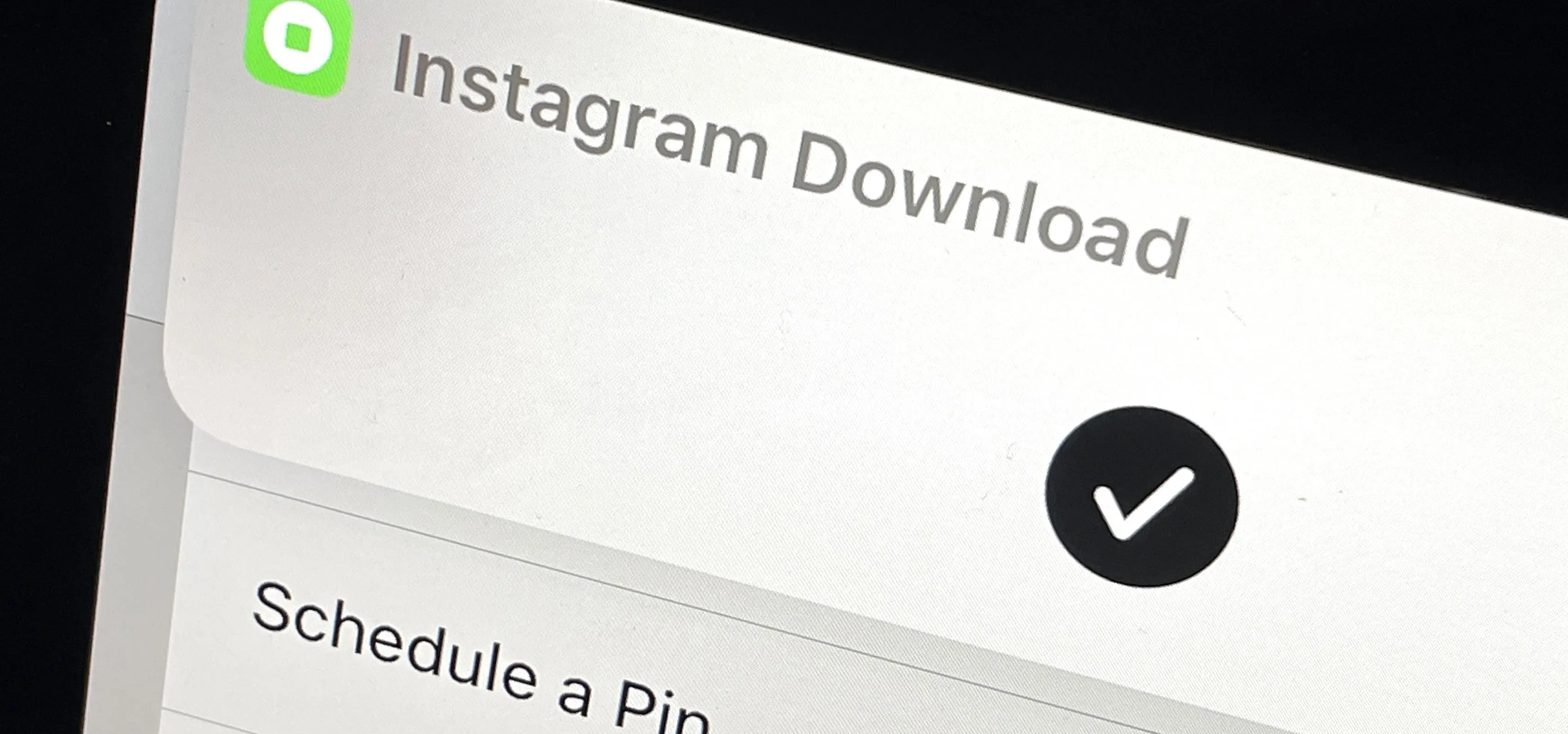 Instagram download interface with a confirmation checkmark.