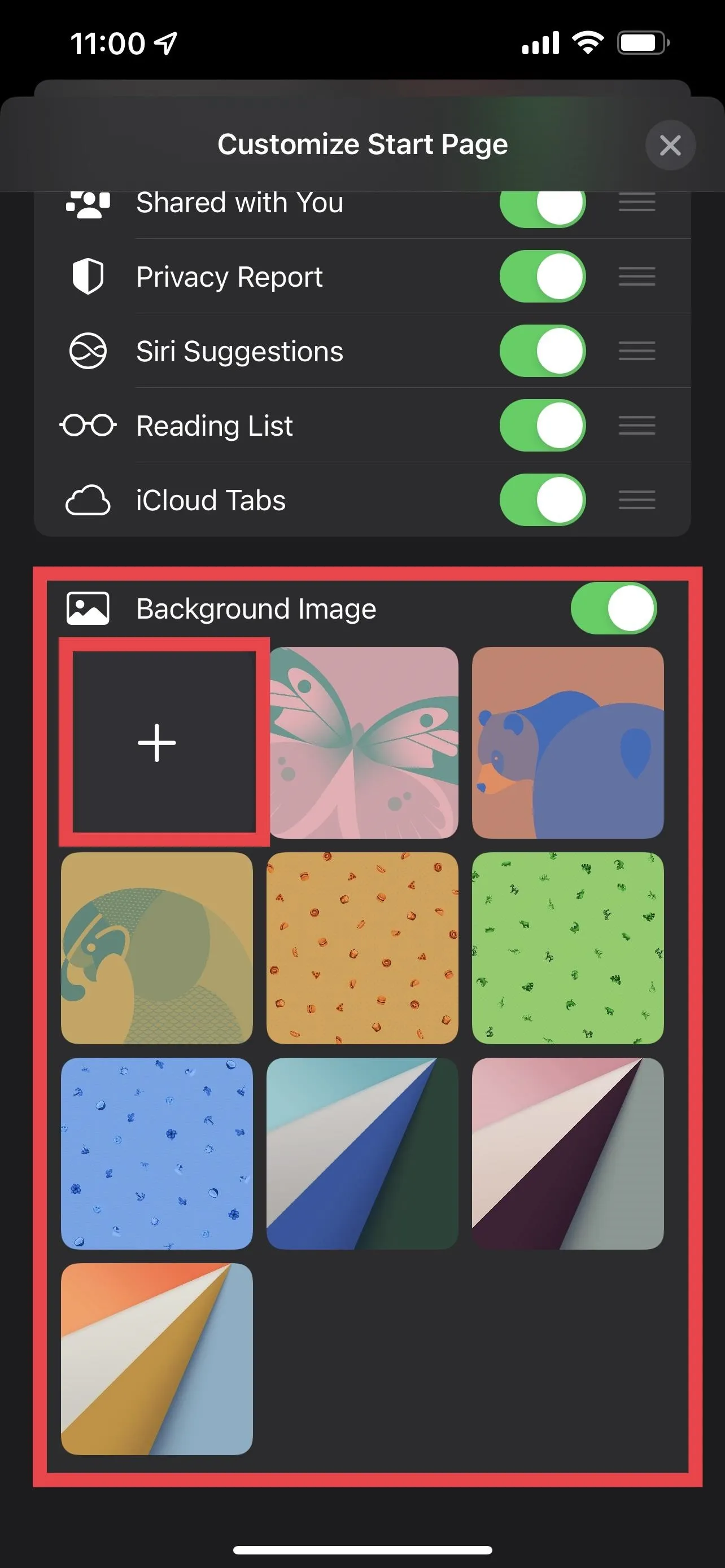 Grid layout of various colorful patterns with navigation options on a mobile app interface.